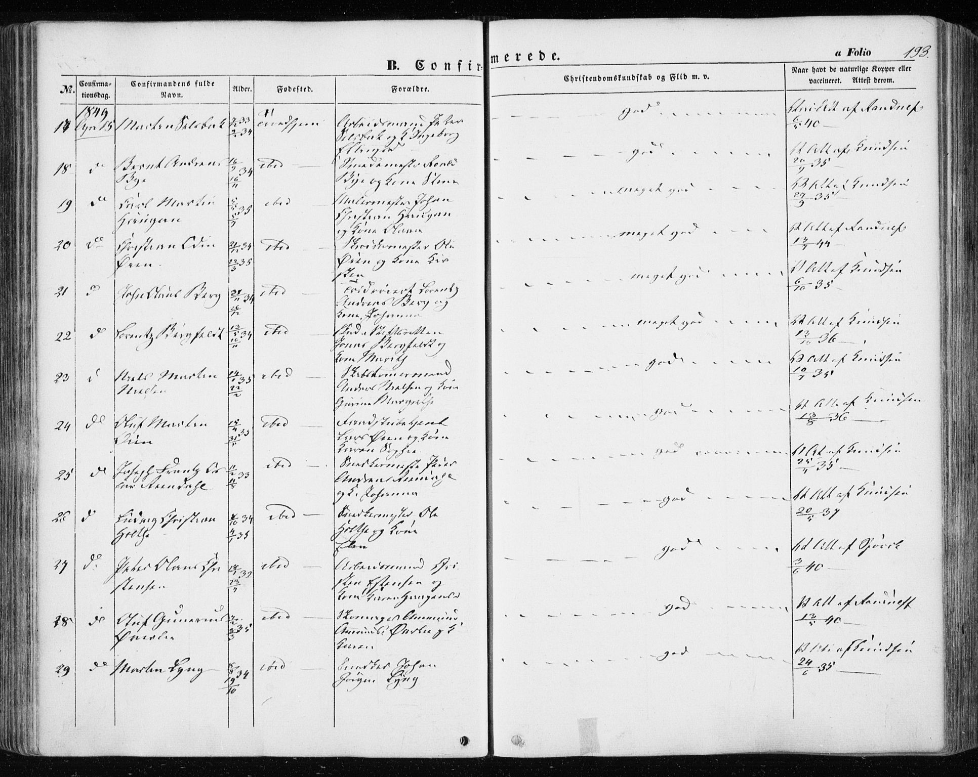 Ministerialprotokoller, klokkerbøker og fødselsregistre - Sør-Trøndelag, AV/SAT-A-1456/601/L0051: Parish register (official) no. 601A19, 1848-1857, p. 193