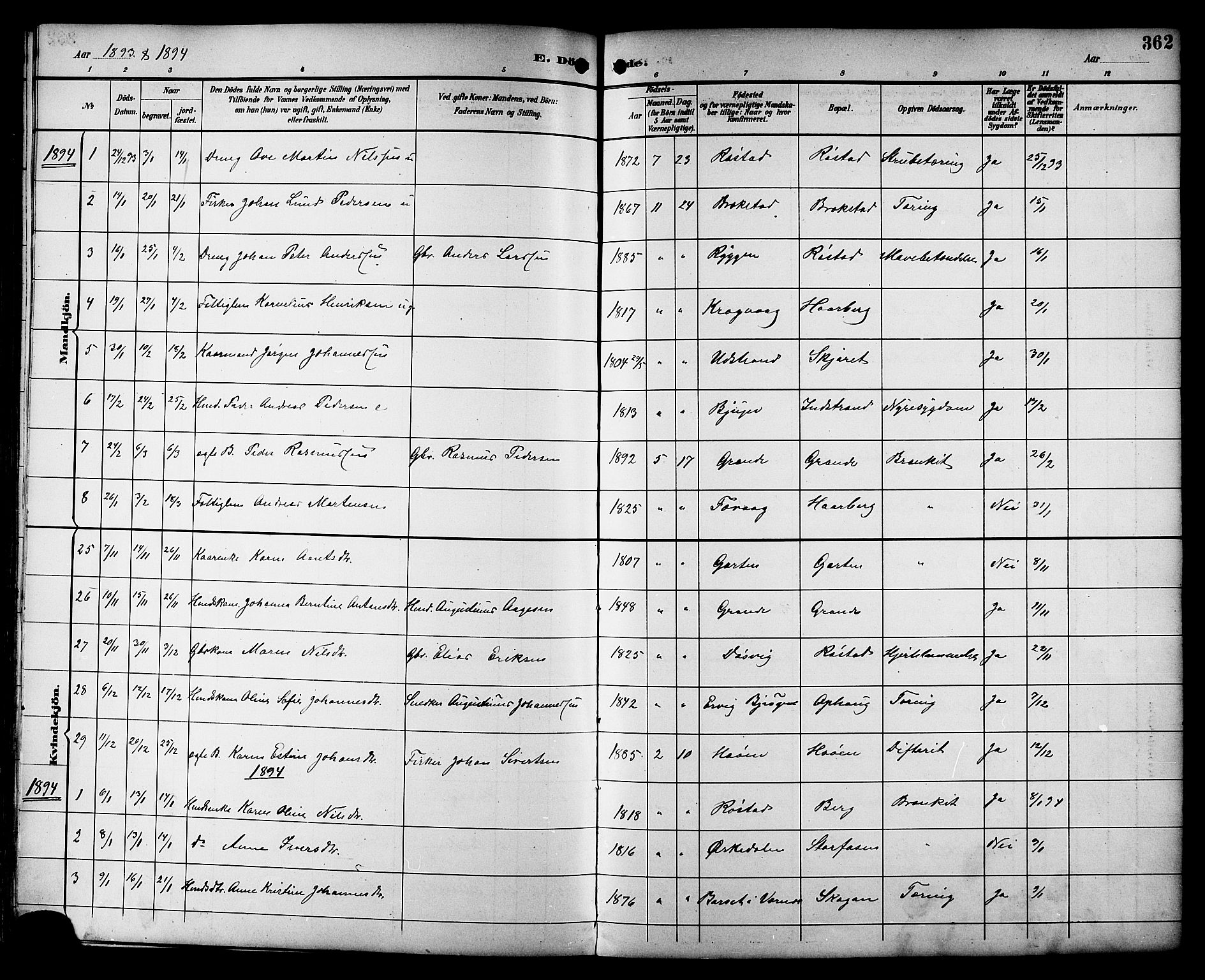 Ministerialprotokoller, klokkerbøker og fødselsregistre - Sør-Trøndelag, AV/SAT-A-1456/659/L0746: Parish register (copy) no. 659C03, 1893-1912, p. 362