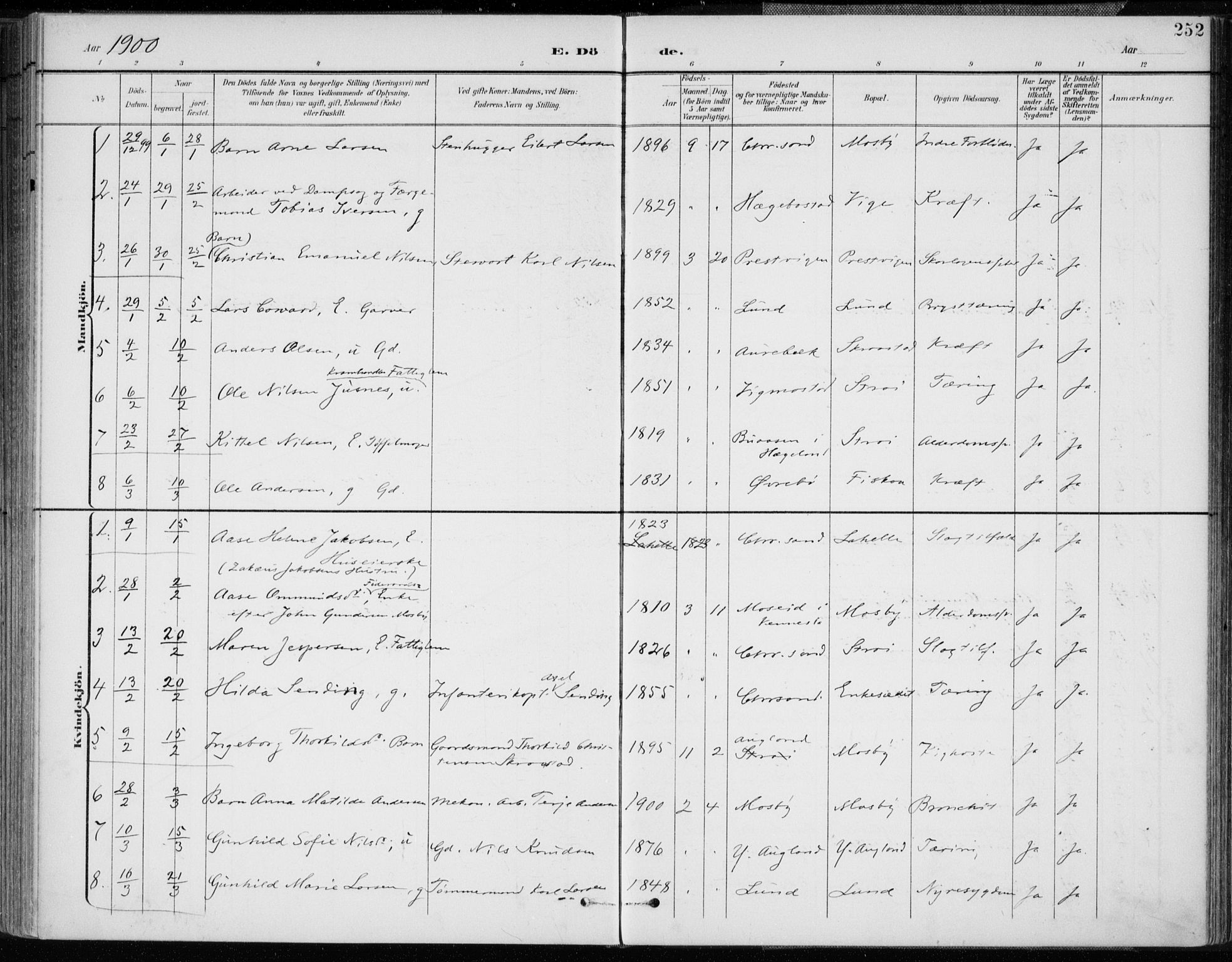 Oddernes sokneprestkontor, AV/SAK-1111-0033/F/Fa/Faa/L0010: Parish register (official) no. A 10, 1897-1911, p. 252