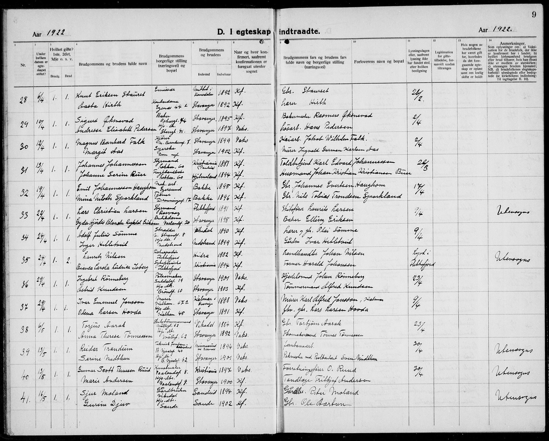 Domkirken sokneprestkontor, AV/SAST-A-101812/001/30/30BB/L0020: Parish register (copy) no. B 20, 1921-1937, p. 9