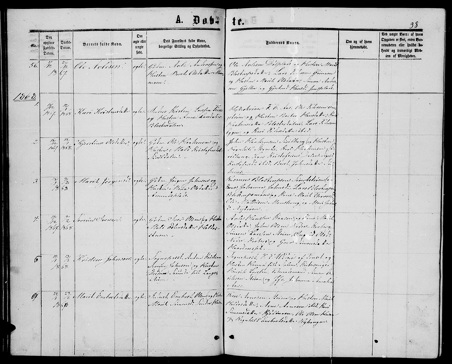 Alvdal prestekontor, SAH/PREST-060/H/Ha/Hab/L0002: Parish register (copy) no. 2, 1863-1878, p. 38