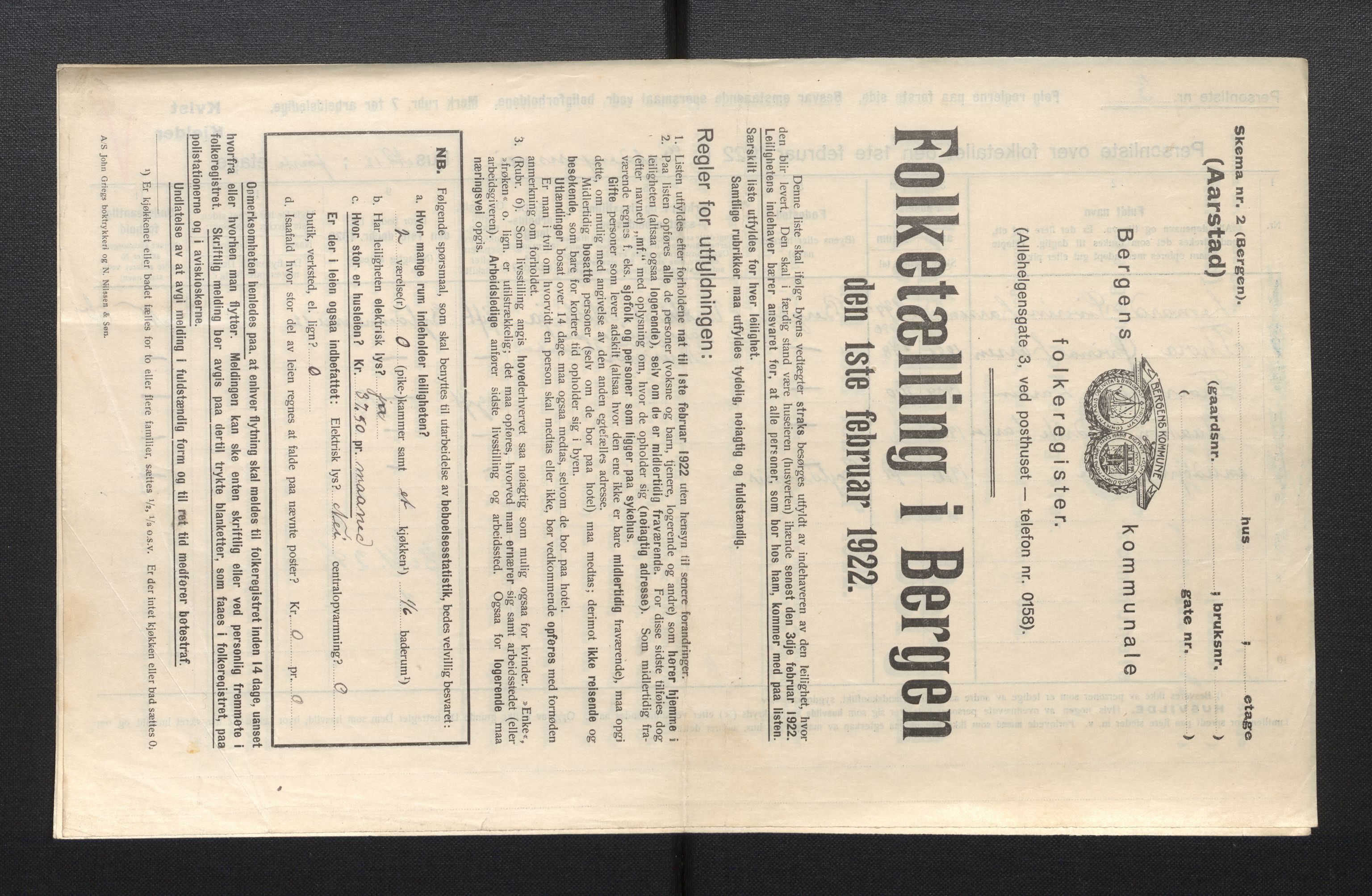 SAB, Municipal Census 1922 for Bergen, 1922, p. 50121