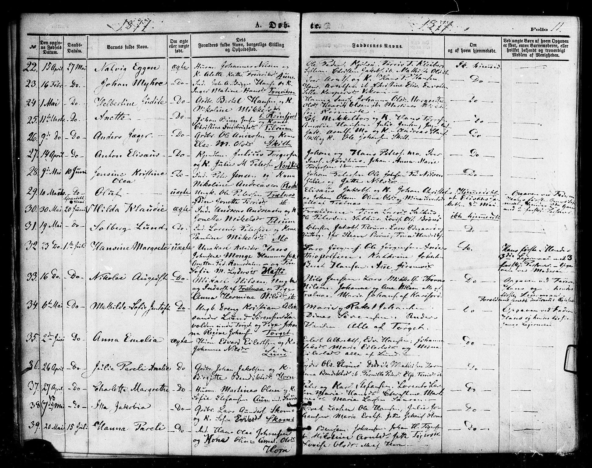 Ministerialprotokoller, klokkerbøker og fødselsregistre - Nordland, SAT/A-1459/813/L0199: Parish register (official) no. 813A09, 1875-1885, p. 11