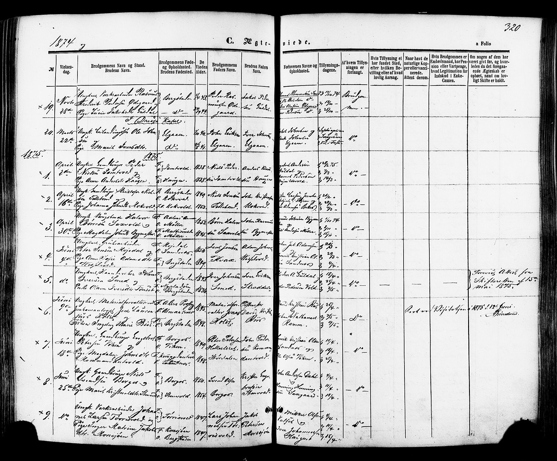 Ministerialprotokoller, klokkerbøker og fødselsregistre - Sør-Trøndelag, AV/SAT-A-1456/681/L0932: Parish register (official) no. 681A10, 1860-1878, p. 320