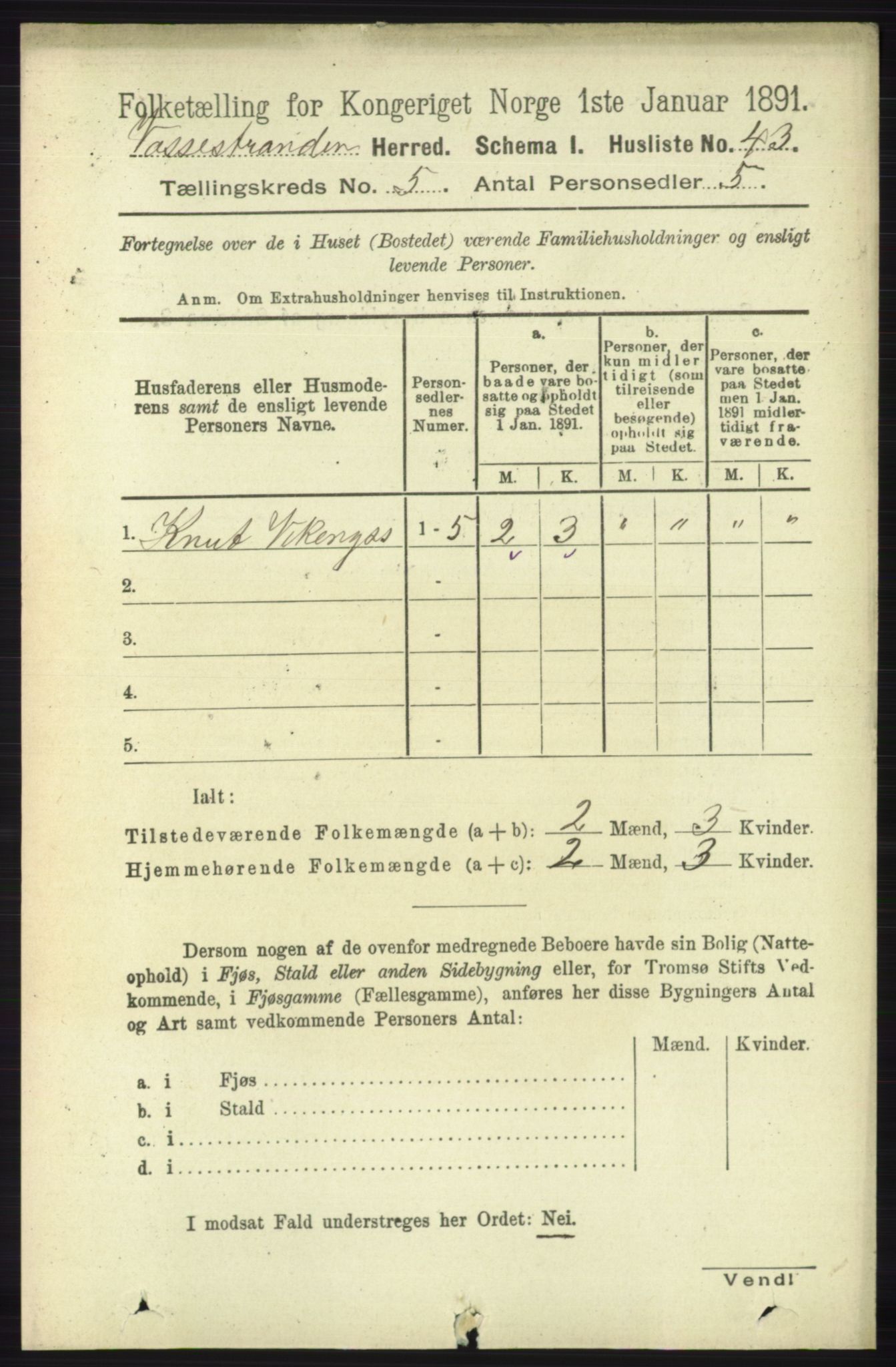 RA, 1891 census for 1236 Vossestrand, 1891, p. 1893