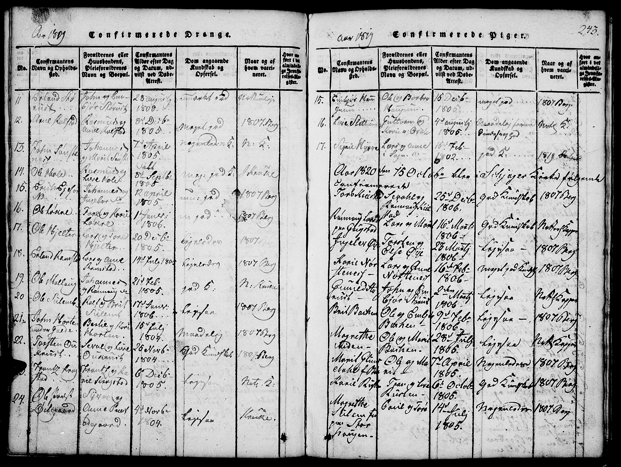 Lom prestekontor, SAH/PREST-070/L/L0001: Parish register (copy) no. 1, 1815-1836, p. 243