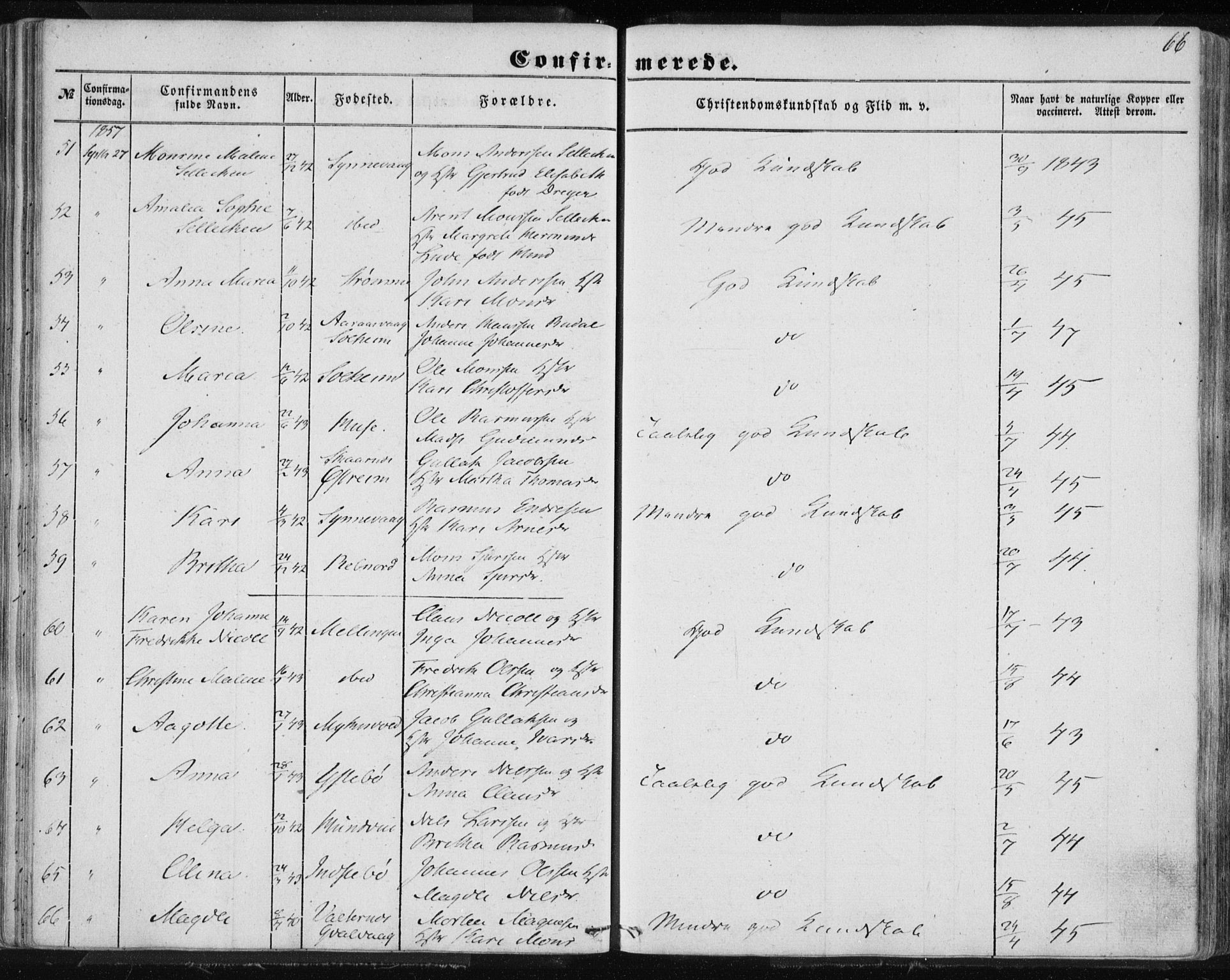 Lindås Sokneprestembete, AV/SAB-A-76701/H/Haa/Haaa/L0013: Parish register (official) no. A 13, 1848-1862, p. 66