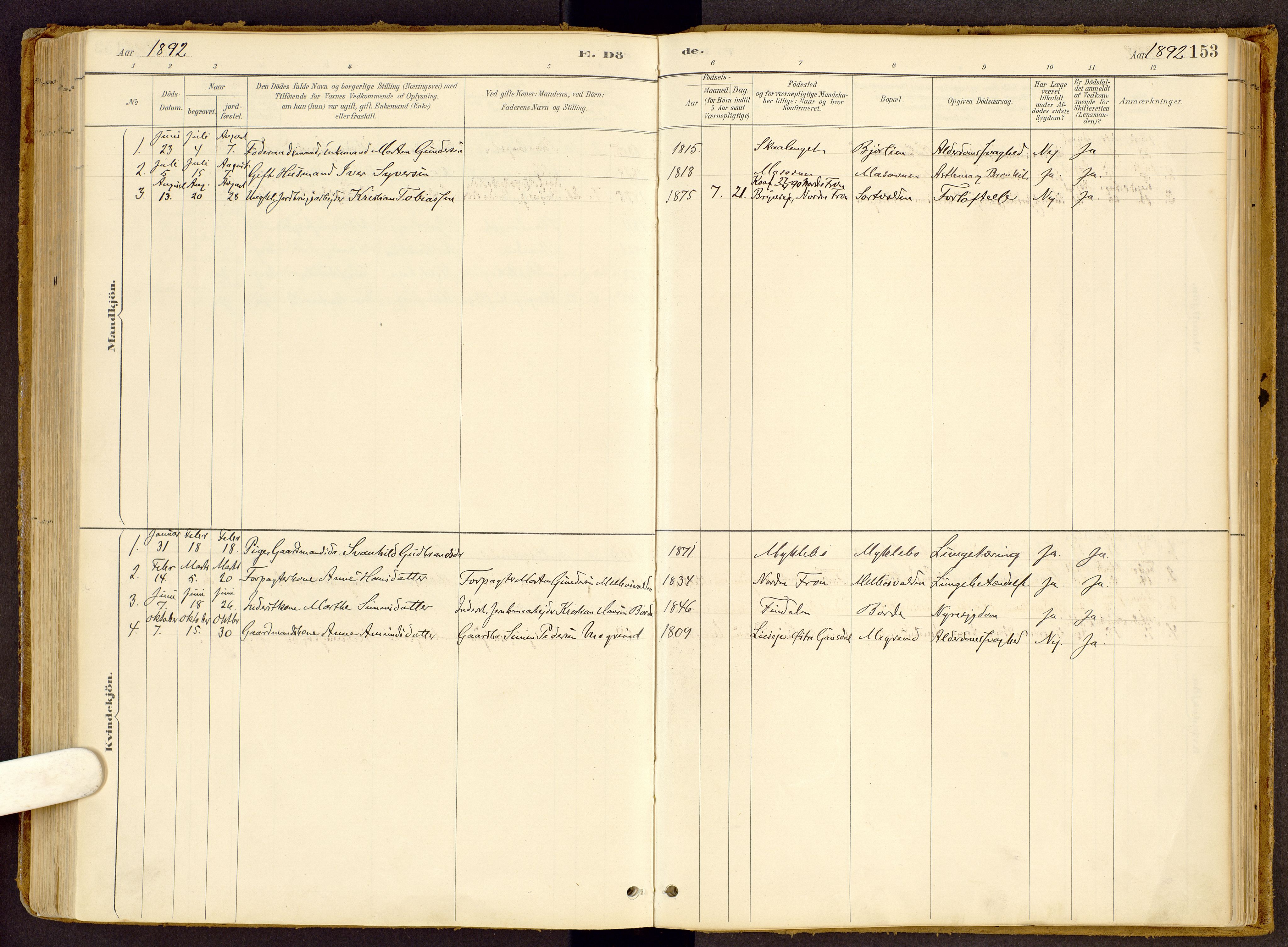 Vestre Gausdal prestekontor, SAH/PREST-094/H/Ha/Haa/L0002: Parish register (official) no. 2, 1887-1918, p. 153