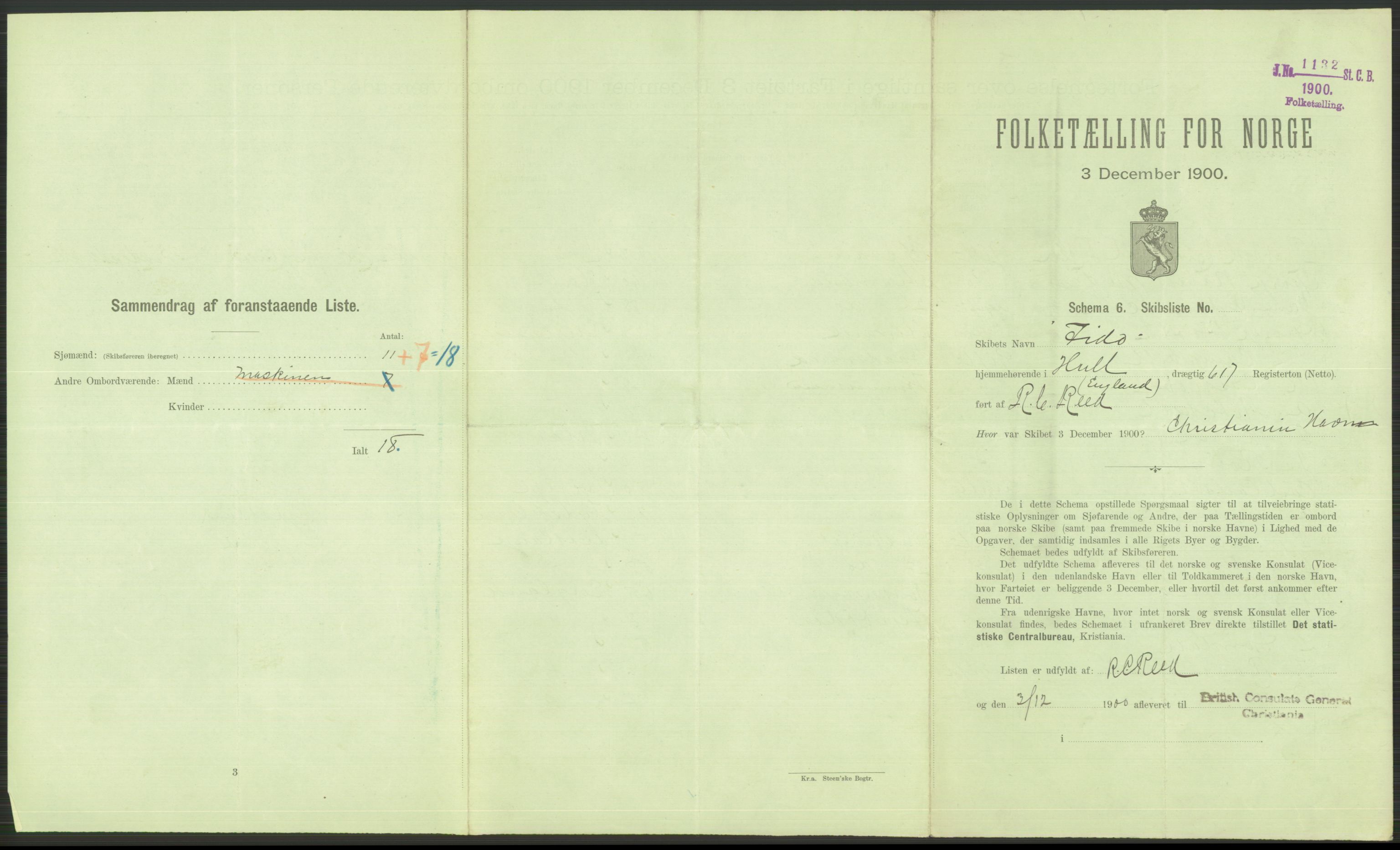 RA, 1900 Census - ship lists from ships in Norwegian harbours, harbours abroad and at sea, 1900, p. 373