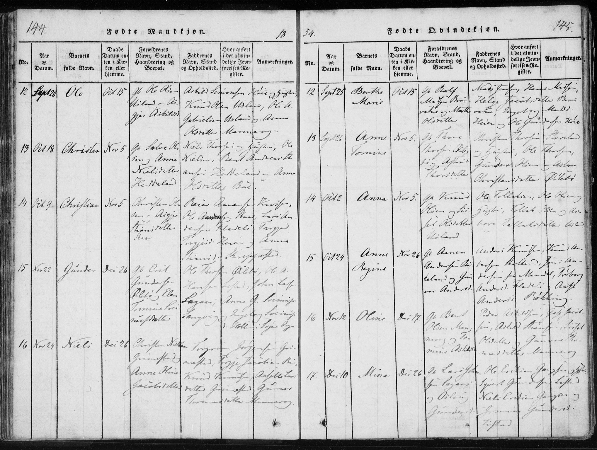 Holum sokneprestkontor, AV/SAK-1111-0022/F/Fa/Fac/L0002: Parish register (official) no. A 2, 1821-1859, p. 144-145