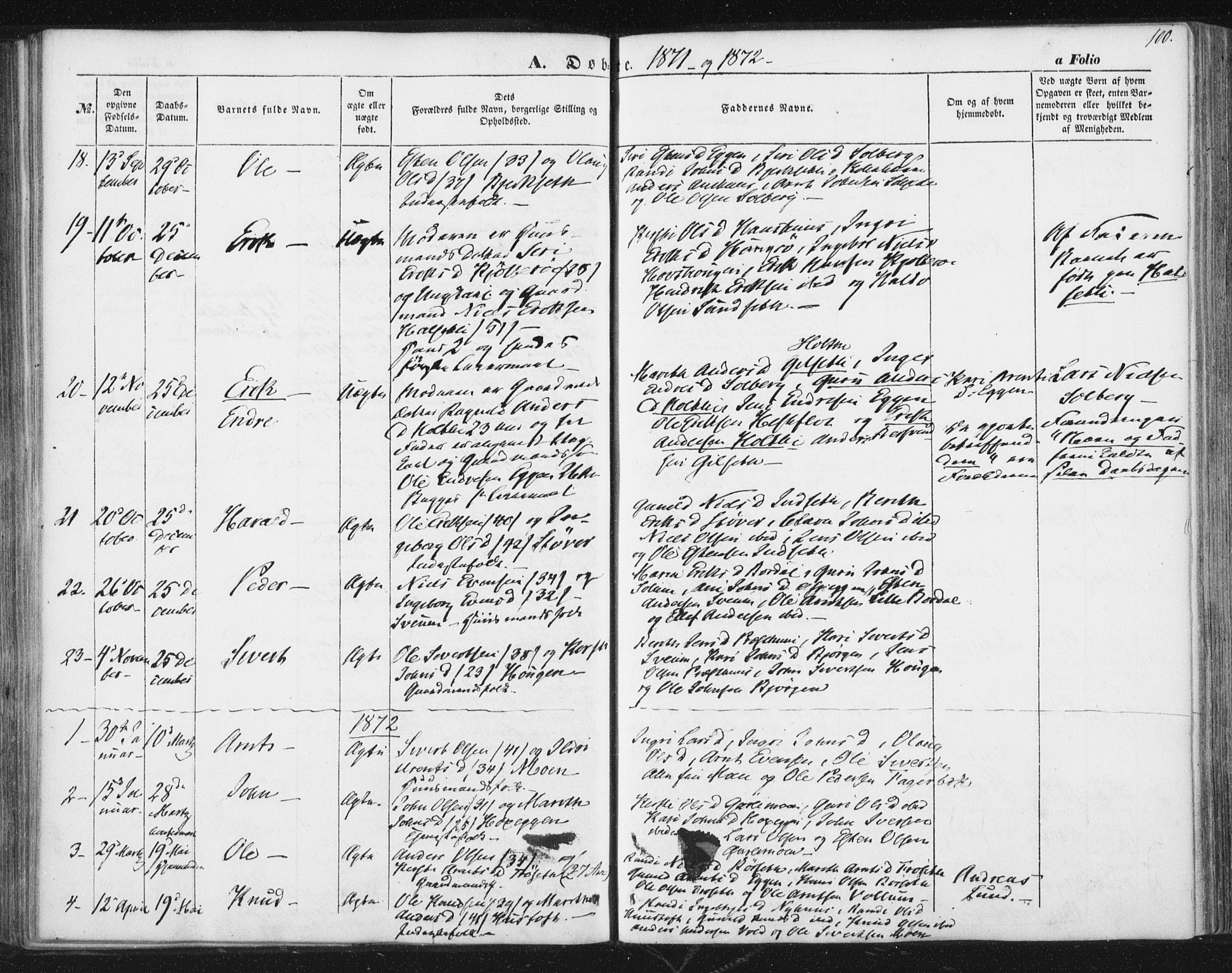 Ministerialprotokoller, klokkerbøker og fødselsregistre - Sør-Trøndelag, SAT/A-1456/689/L1038: Parish register (official) no. 689A03, 1848-1872, p. 100