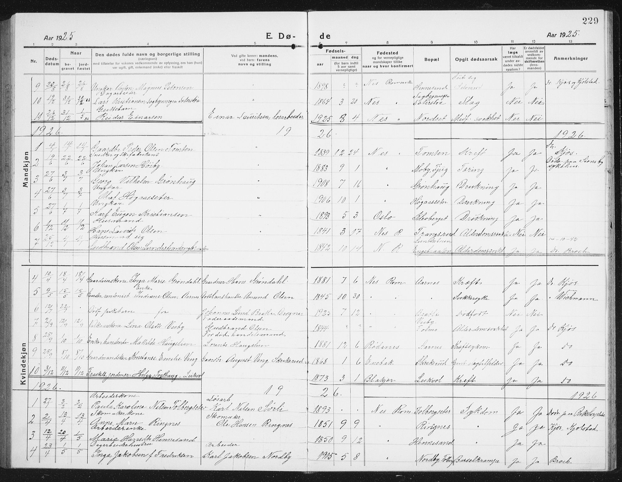 Nes prestekontor Kirkebøker, SAO/A-10410/G/Gc/L0002: Parish register (copy) no. III 2, 1915-1943, p. 229
