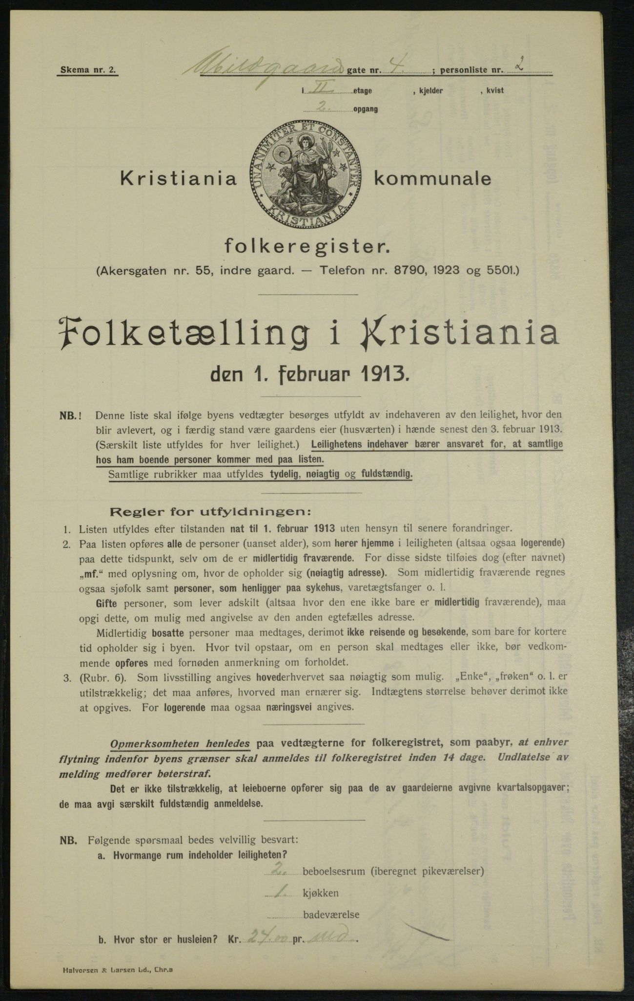 OBA, Municipal Census 1913 for Kristiania, 1913, p. 18