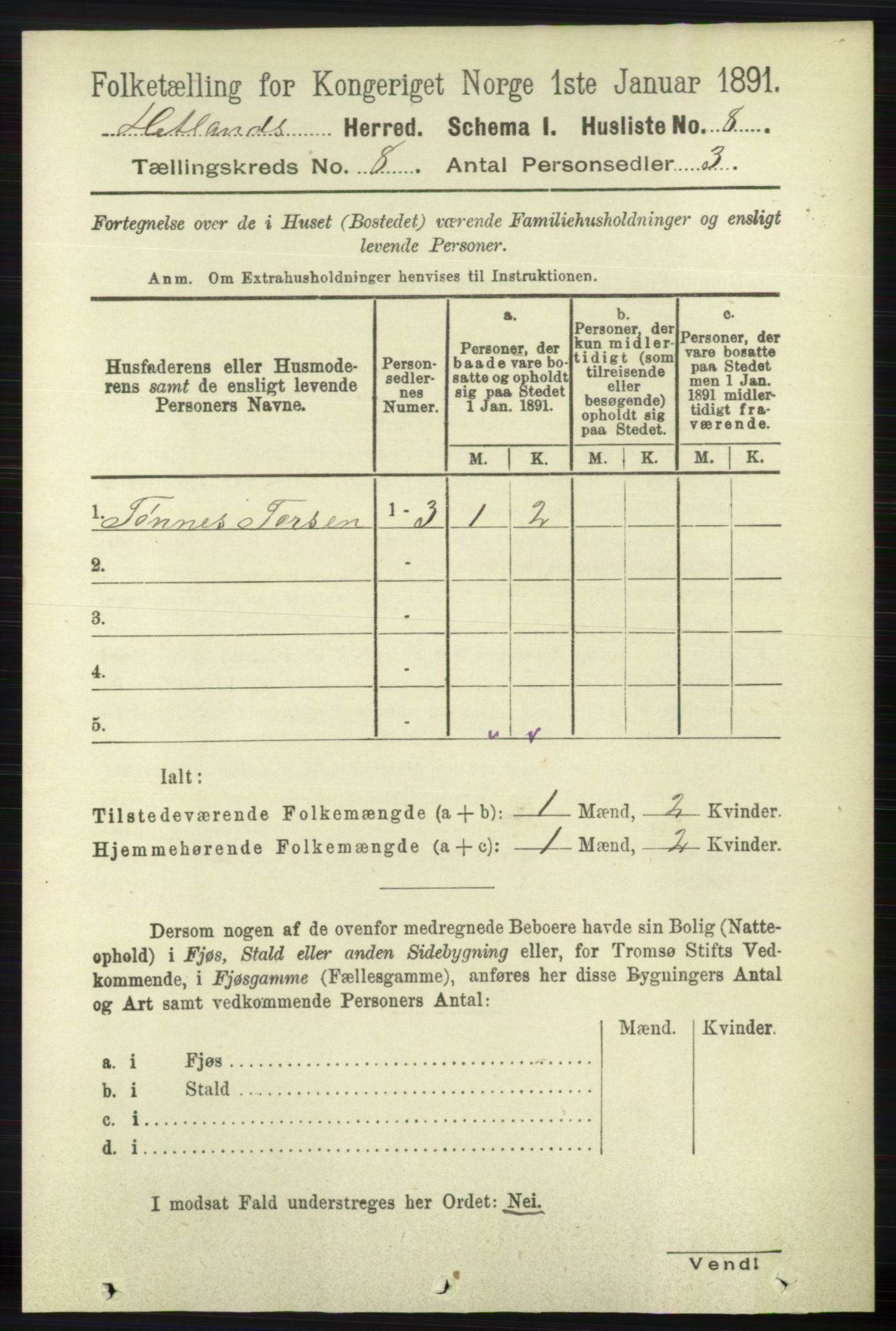 RA, 1891 census for 1126 Hetland, 1891, p. 4357