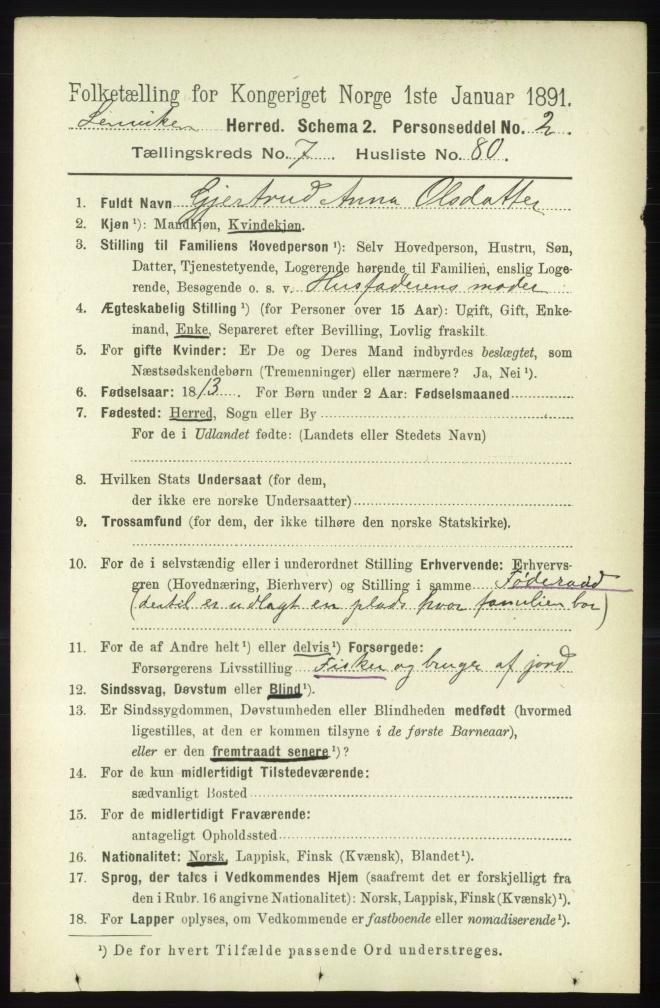 RA, 1891 census for 1931 Lenvik, 1891, p. 4280