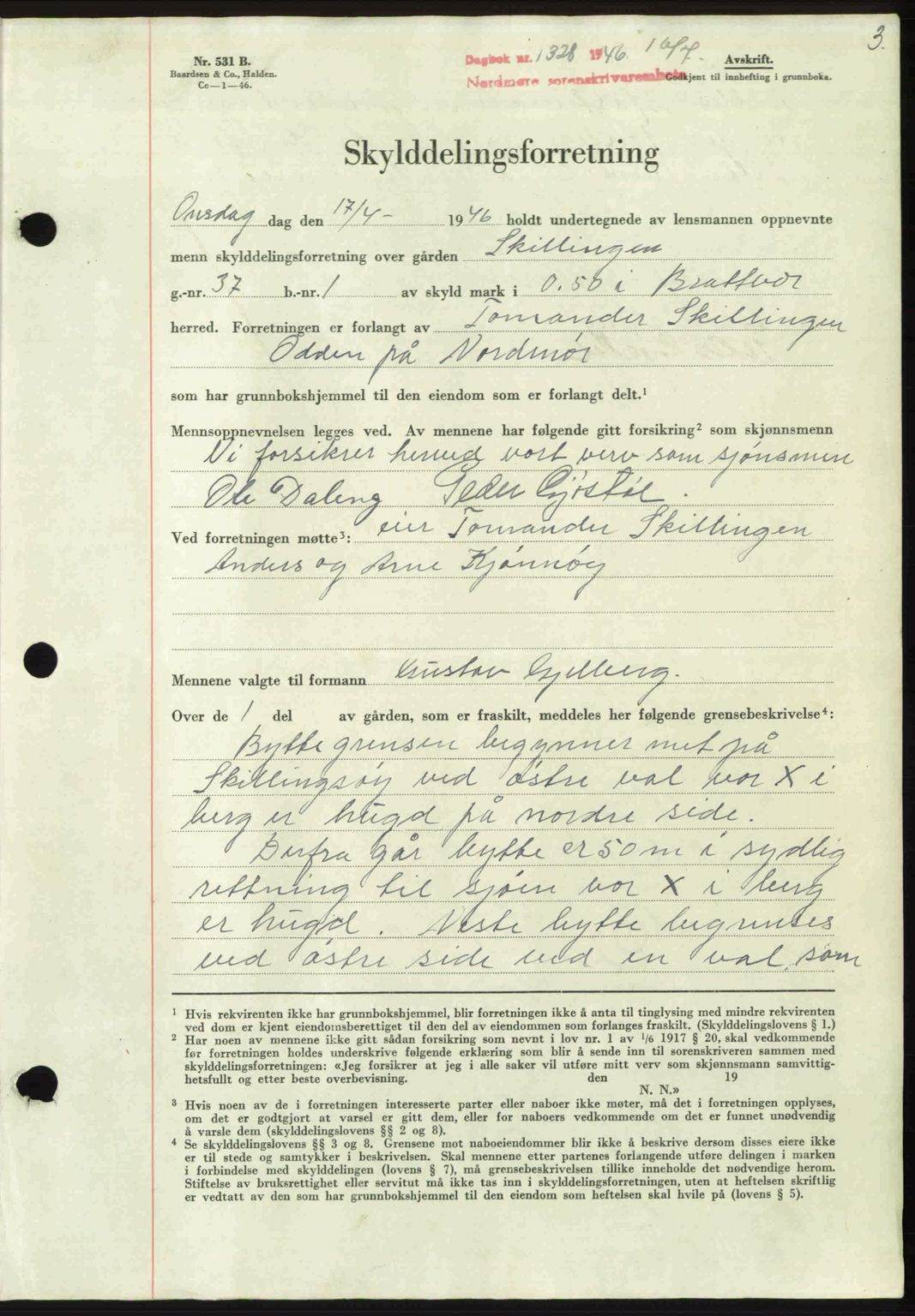 Nordmøre sorenskriveri, AV/SAT-A-4132/1/2/2Ca: Mortgage book no. A102, 1946-1946, Diary no: : 1328/1946