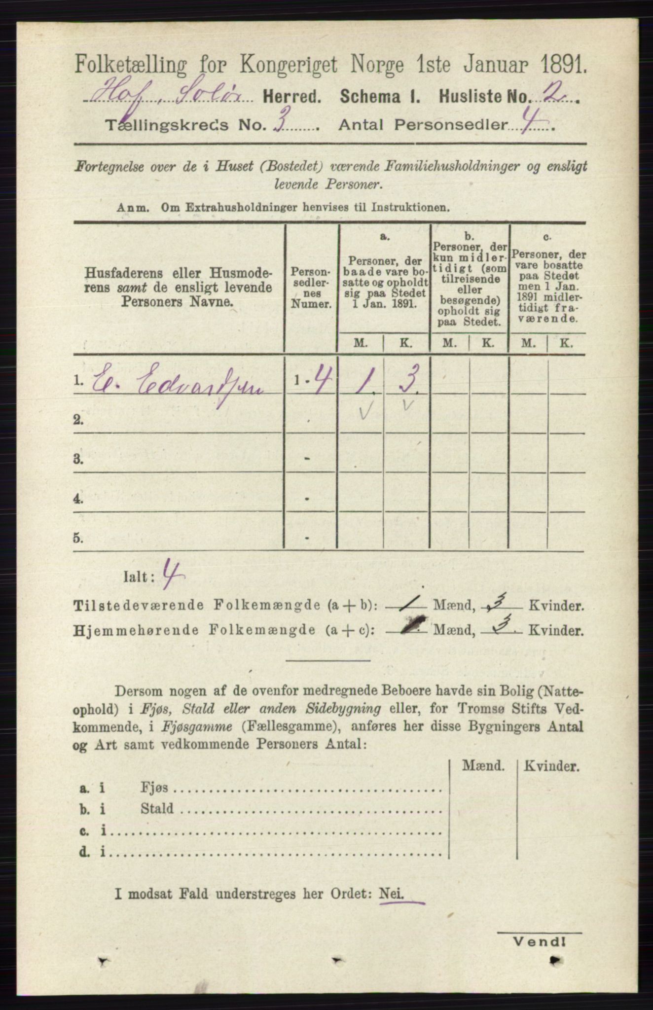 RA, 1891 census for 0424 Hof, 1891, p. 743