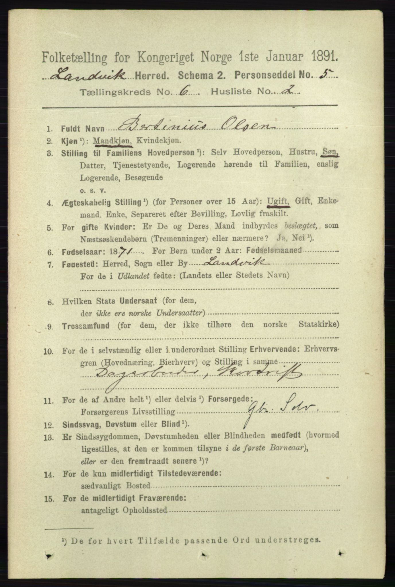 RA, 1891 census for 0924 Landvik, 1891, p. 2454