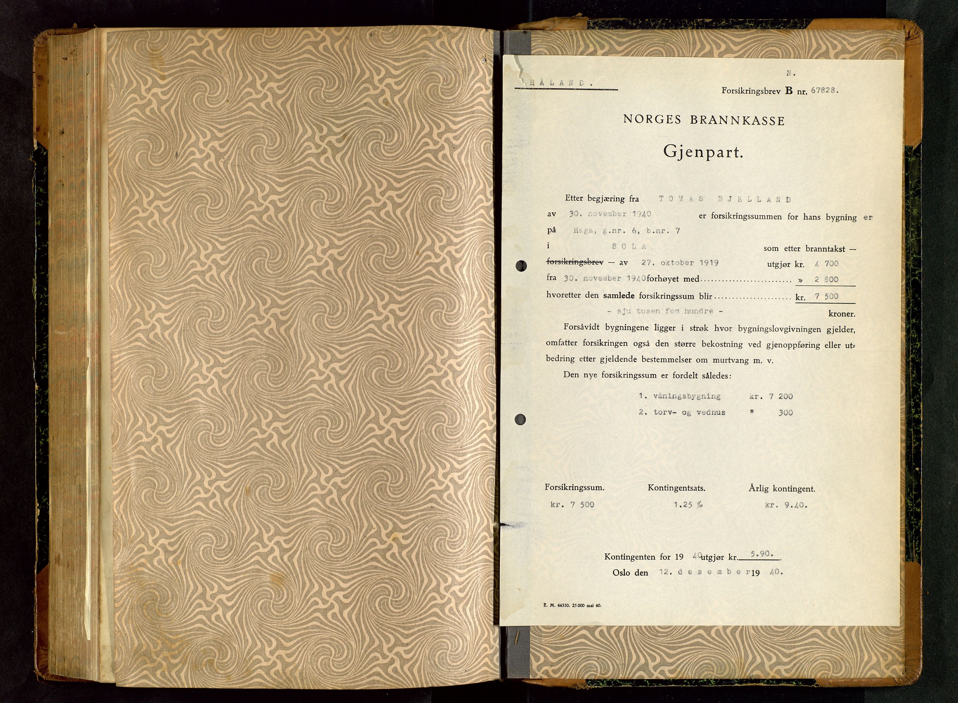 Håland lensmannskontor, AV/SAST-A-100100/Gob/L0006: Branntakstprotokoll - skjematakst. Register i boken., 1917-1920