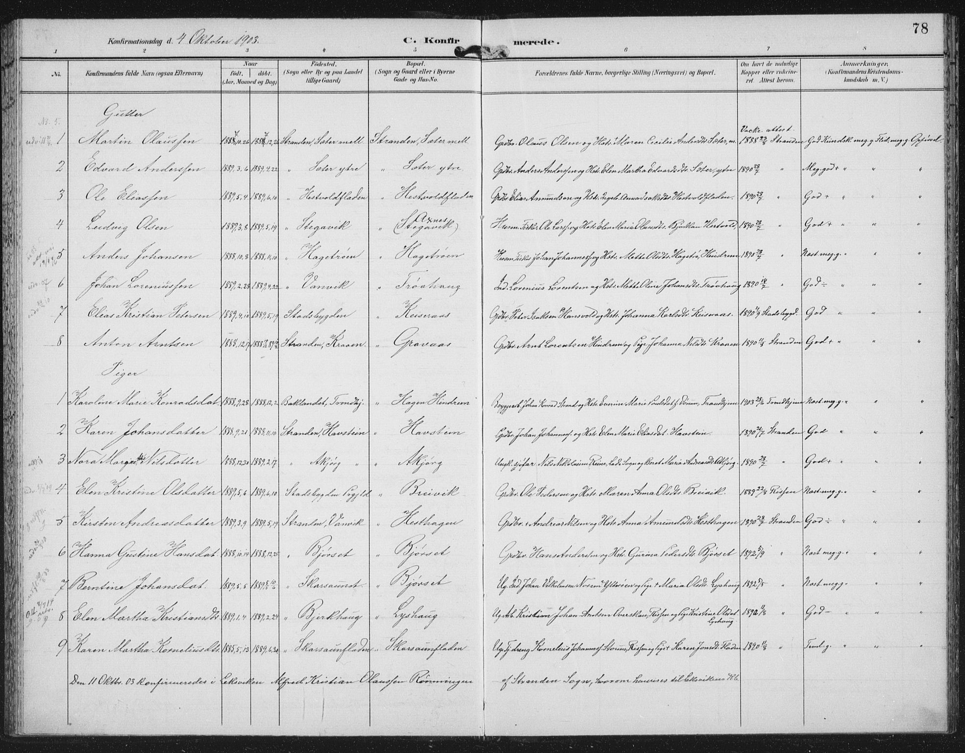 Ministerialprotokoller, klokkerbøker og fødselsregistre - Nord-Trøndelag, AV/SAT-A-1458/702/L0024: Parish register (official) no. 702A02, 1898-1914, p. 78