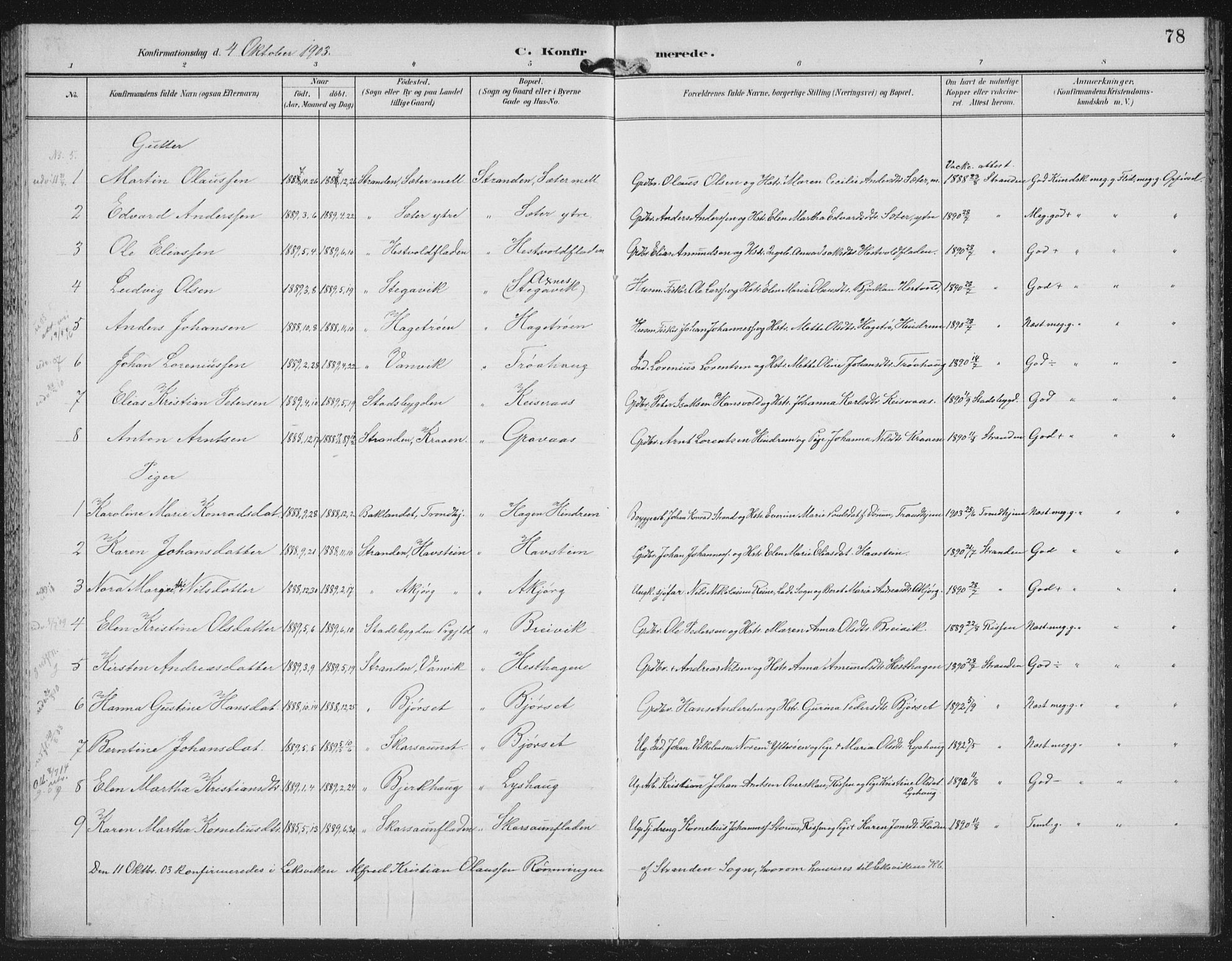 Ministerialprotokoller, klokkerbøker og fødselsregistre - Nord-Trøndelag, SAT/A-1458/702/L0024: Parish register (official) no. 702A02, 1898-1914, p. 78