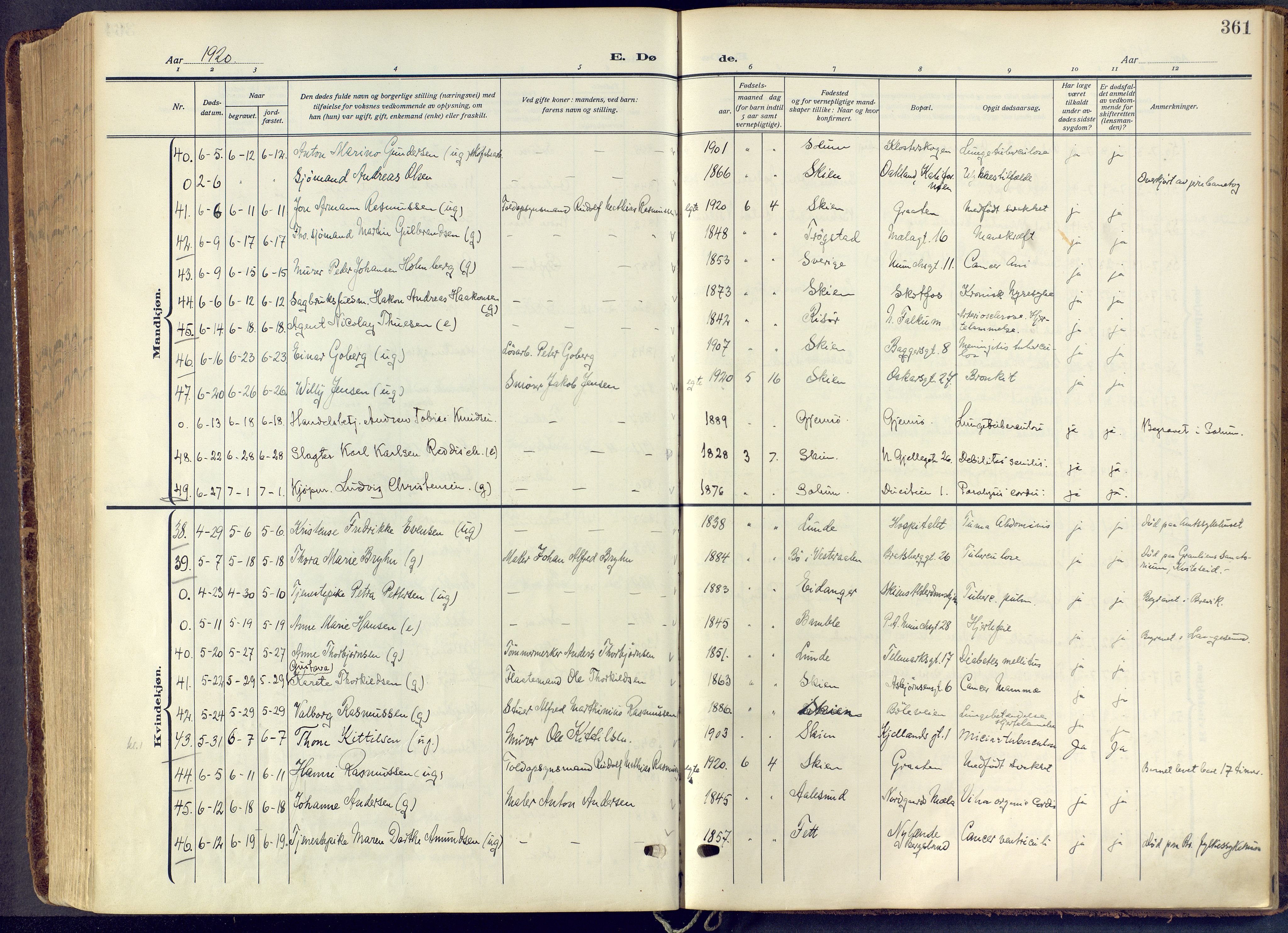 Skien kirkebøker, SAKO/A-302/F/Fa/L0013: Parish register (official) no. 13, 1915-1921, p. 361