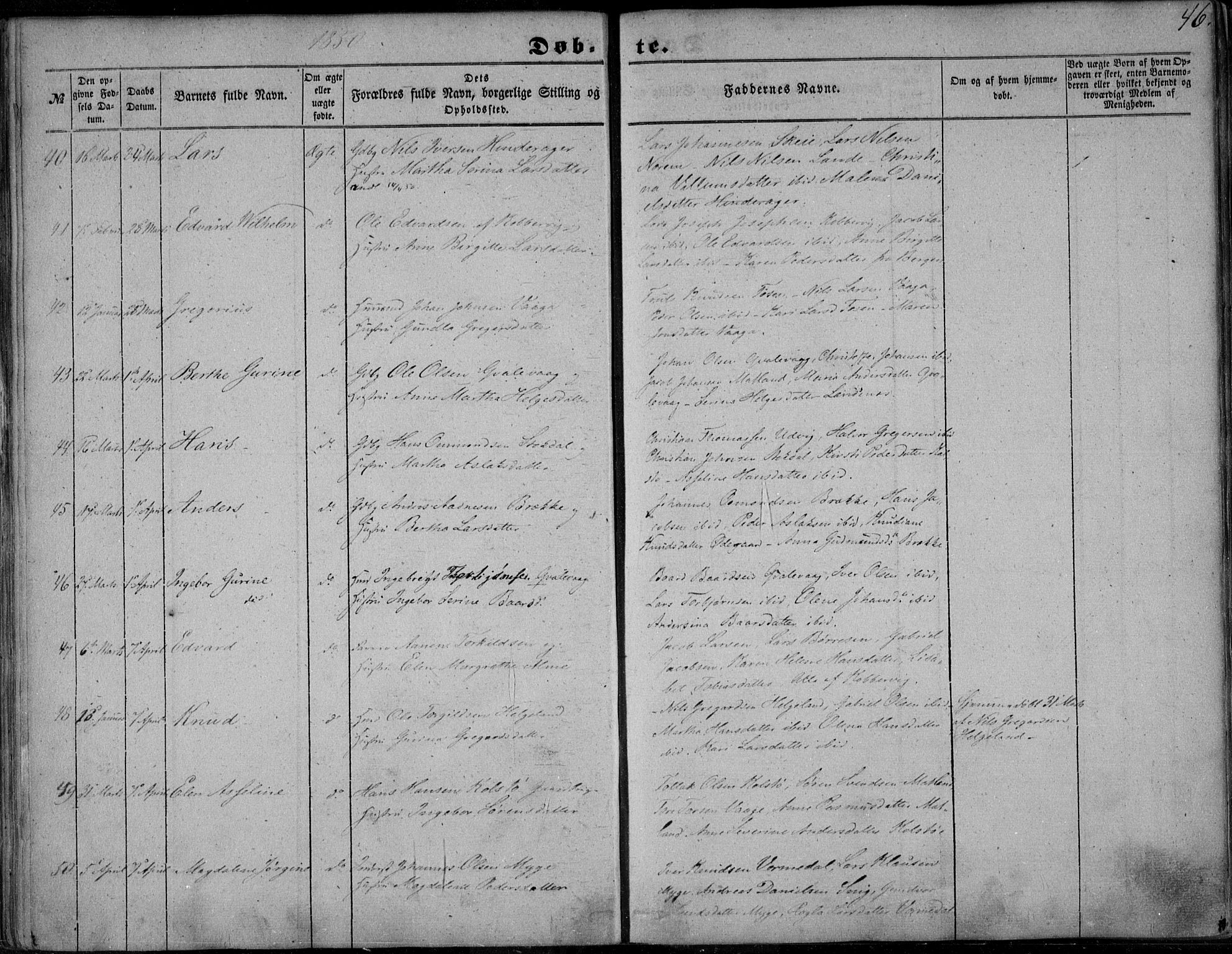 Avaldsnes sokneprestkontor, AV/SAST-A -101851/H/Ha/Haa/L0008: Parish register (official) no. A 8, 1847-1857, p. 46