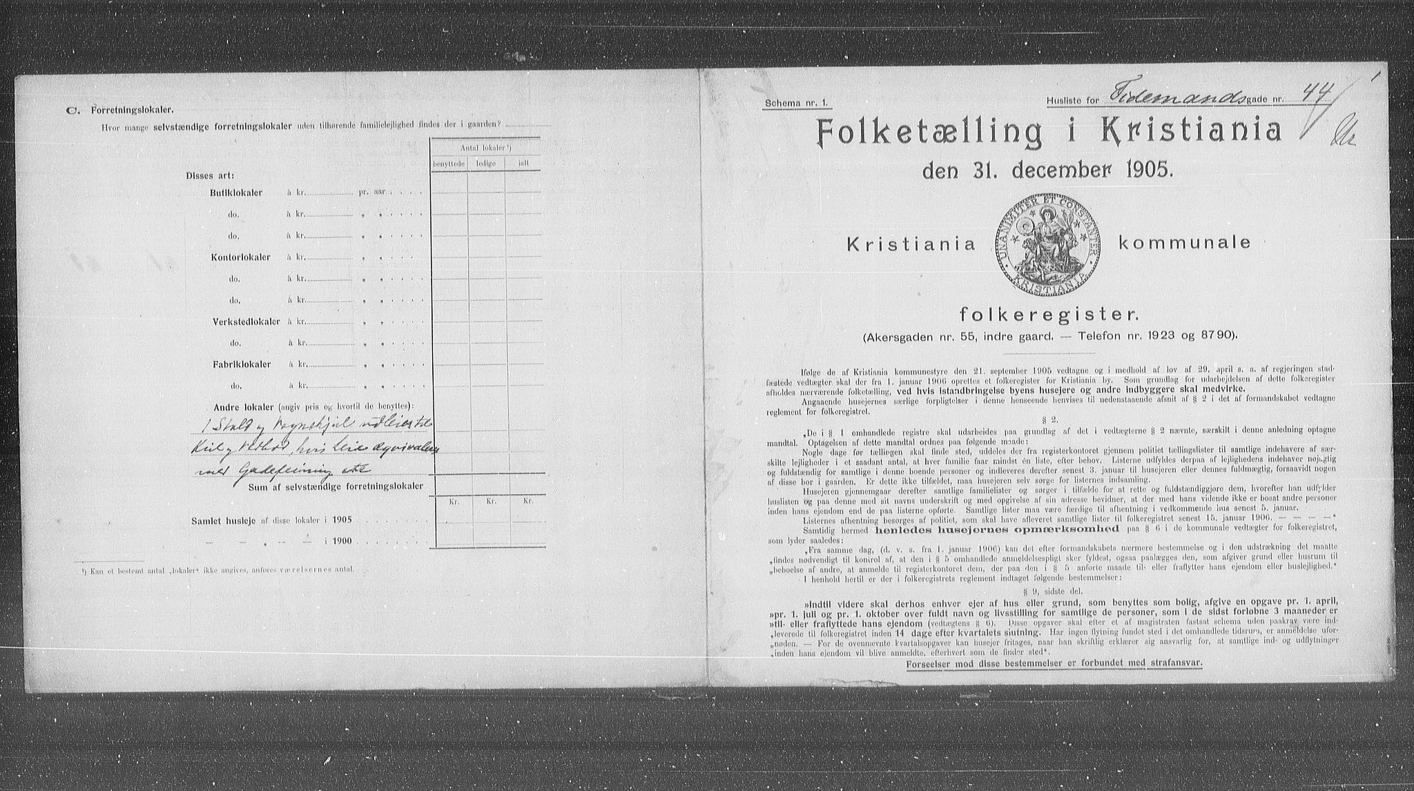 OBA, Municipal Census 1905 for Kristiania, 1905, p. 58414