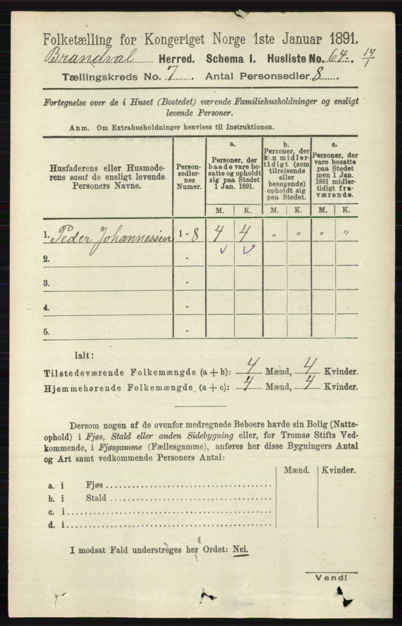 RA, 1891 census for 0422 Brandval, 1891, p. 3322