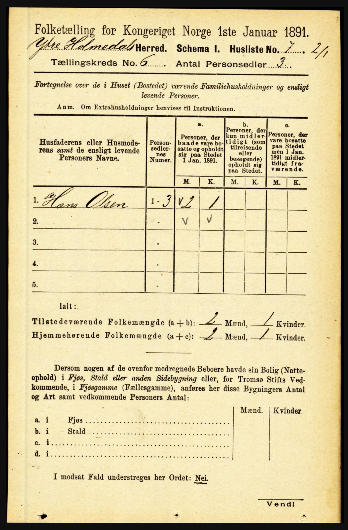 RA, 1891 census for 1429 Ytre Holmedal, 1891, p. 1294