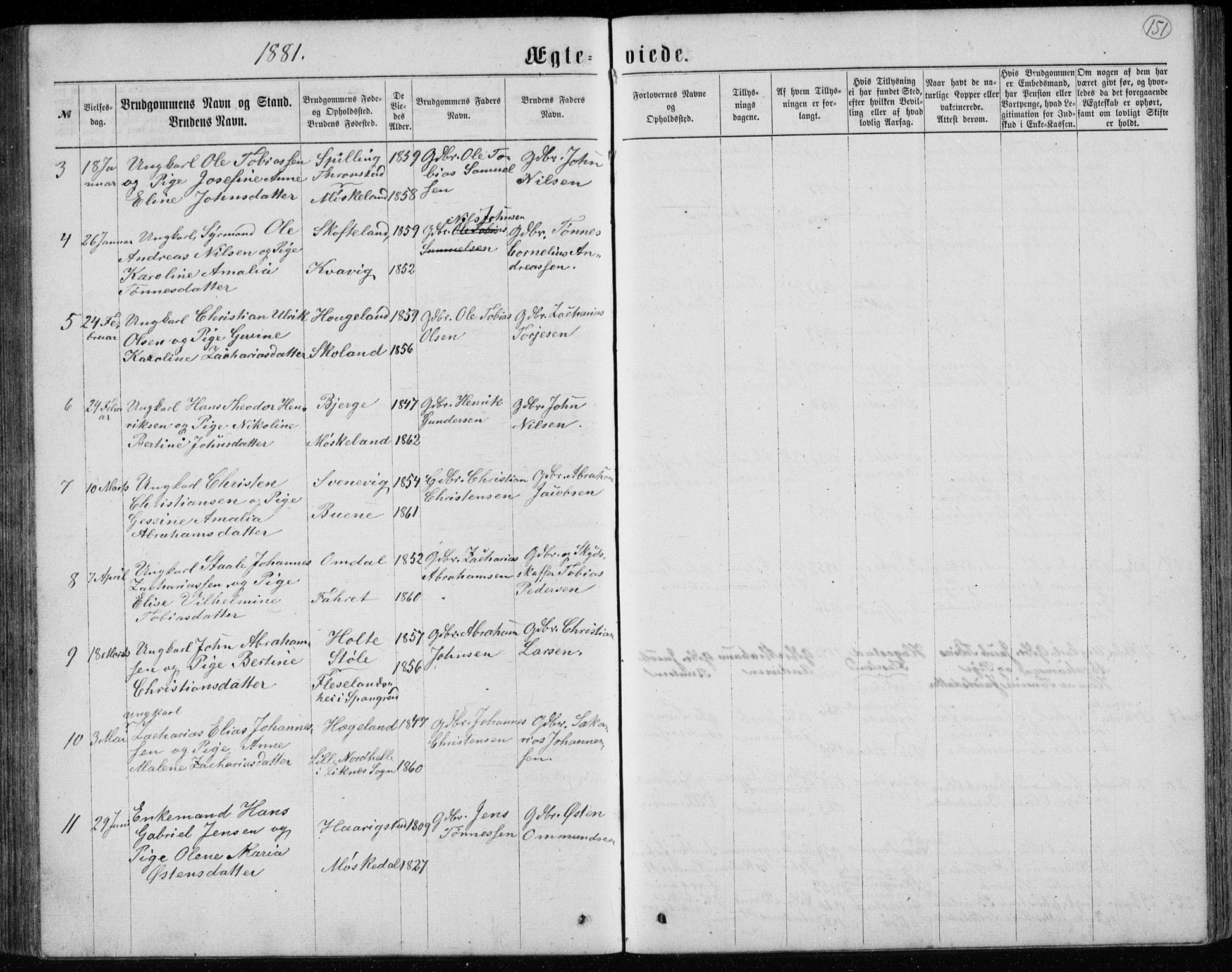 Lyngdal sokneprestkontor, AV/SAK-1111-0029/F/Fb/Fbc/L0004: Parish register (copy) no. B 4, 1878-1896, p. 151