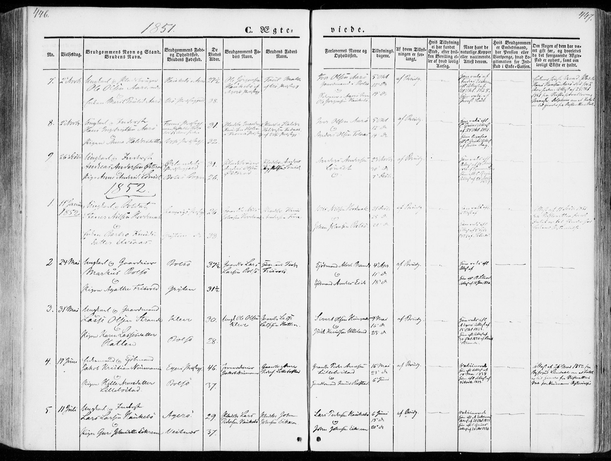 Ministerialprotokoller, klokkerbøker og fødselsregistre - Møre og Romsdal, SAT/A-1454/555/L0653: Parish register (official) no. 555A04, 1843-1869, p. 446-447