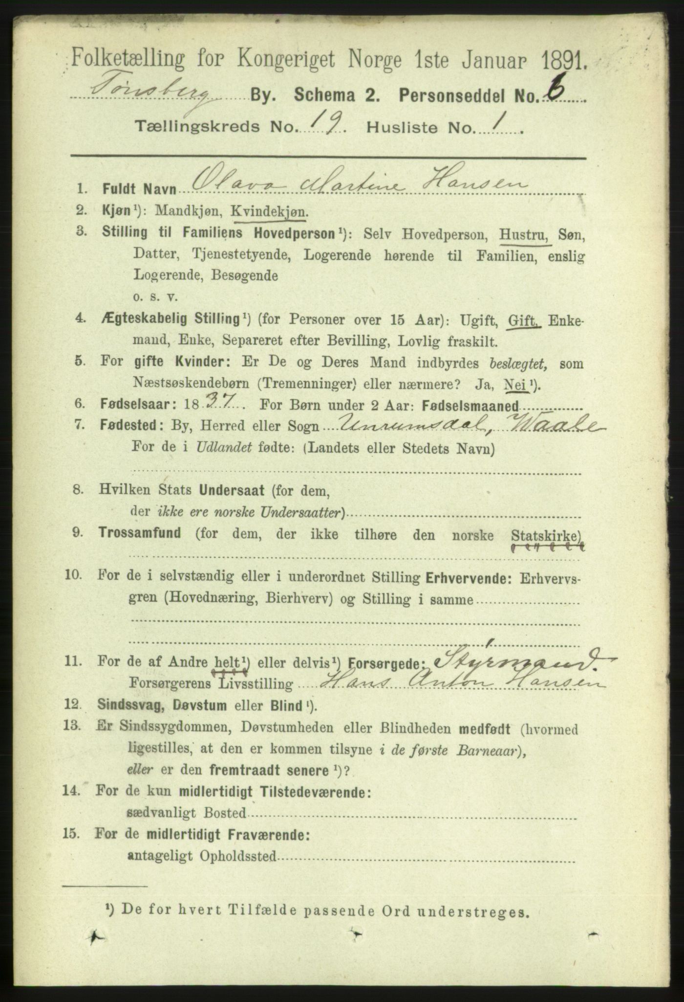 RA, 1891 census for 0705 Tønsberg, 1891, p. 5222