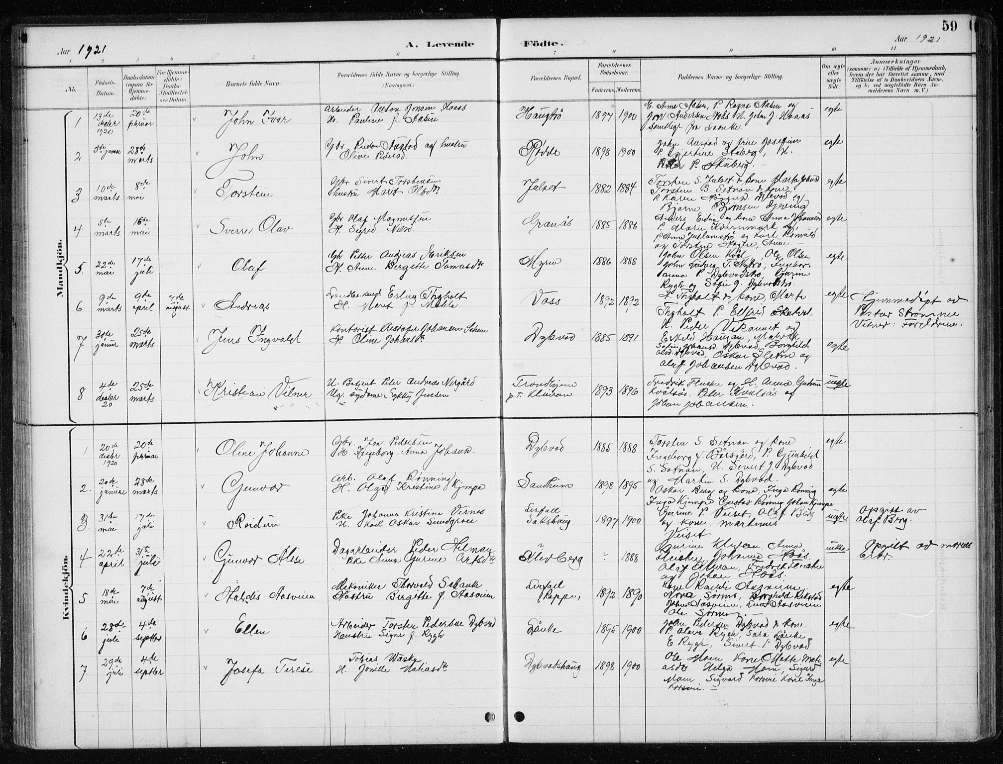 Ministerialprotokoller, klokkerbøker og fødselsregistre - Nord-Trøndelag, SAT/A-1458/710/L0096: Parish register (copy) no. 710C01, 1892-1925, p. 59