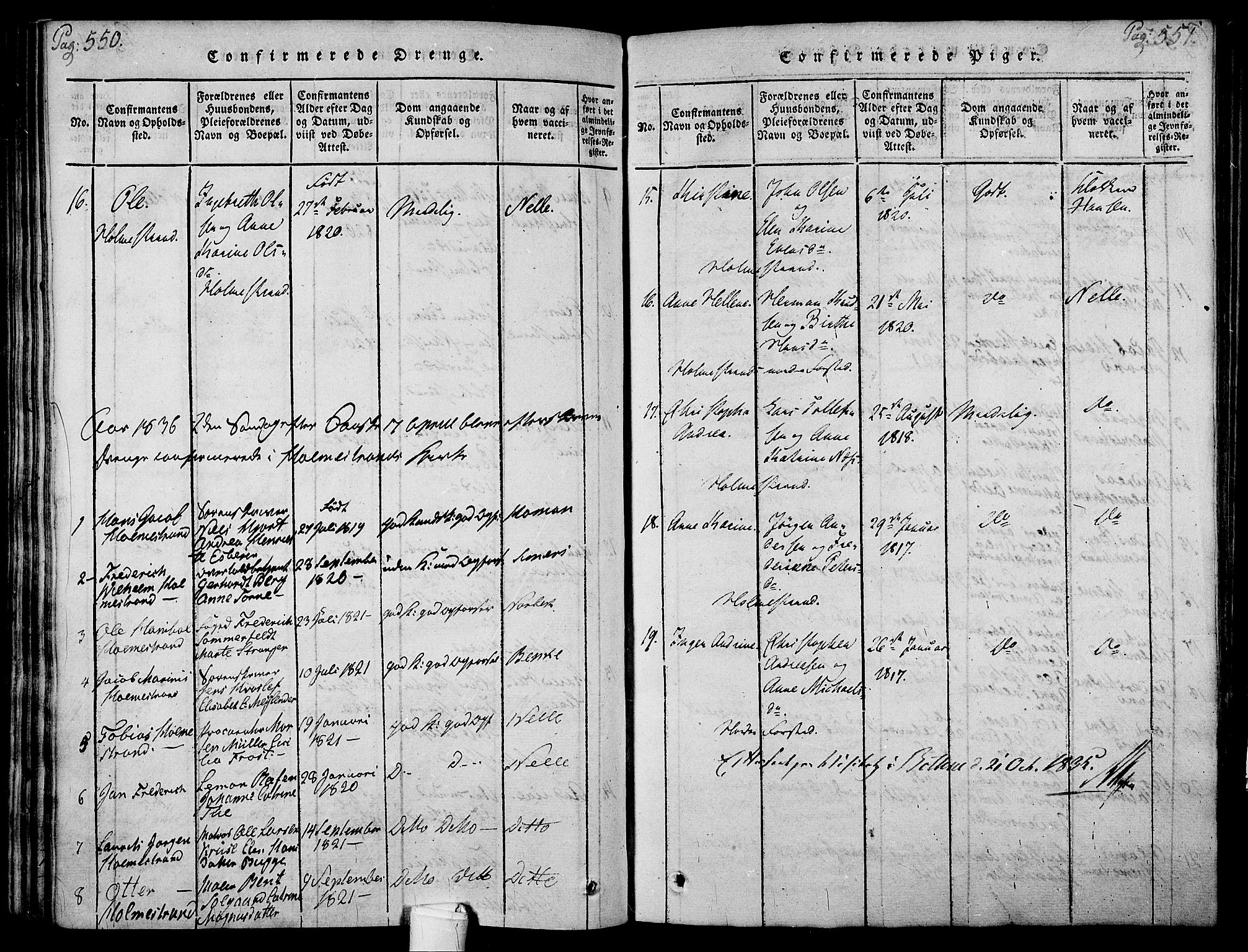 Holmestrand kirkebøker, AV/SAKO-A-346/F/Fa/L0001: Parish register (official) no. 1, 1814-1840, p. 550-551