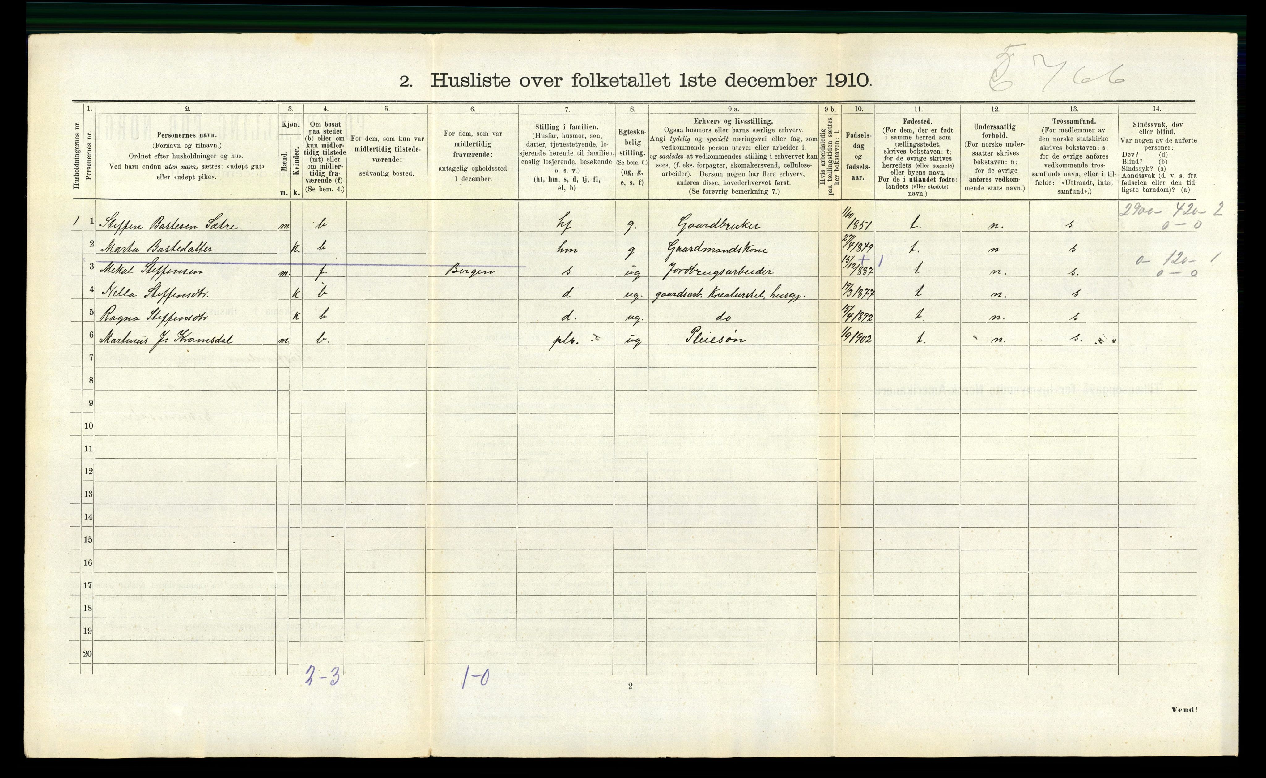 RA, 1910 census for Masfjorden, 1910, p. 543