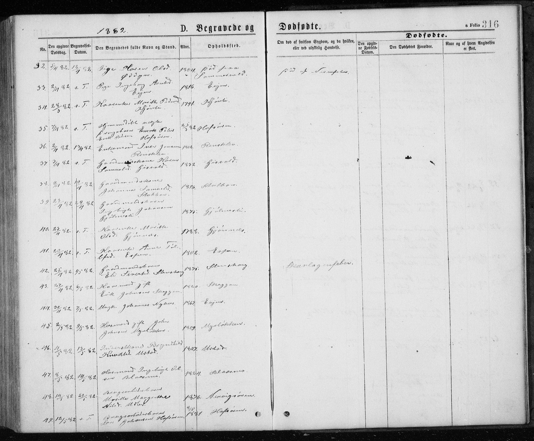 Ministerialprotokoller, klokkerbøker og fødselsregistre - Sør-Trøndelag, SAT/A-1456/668/L0817: Parish register (copy) no. 668C06, 1873-1884, p. 316