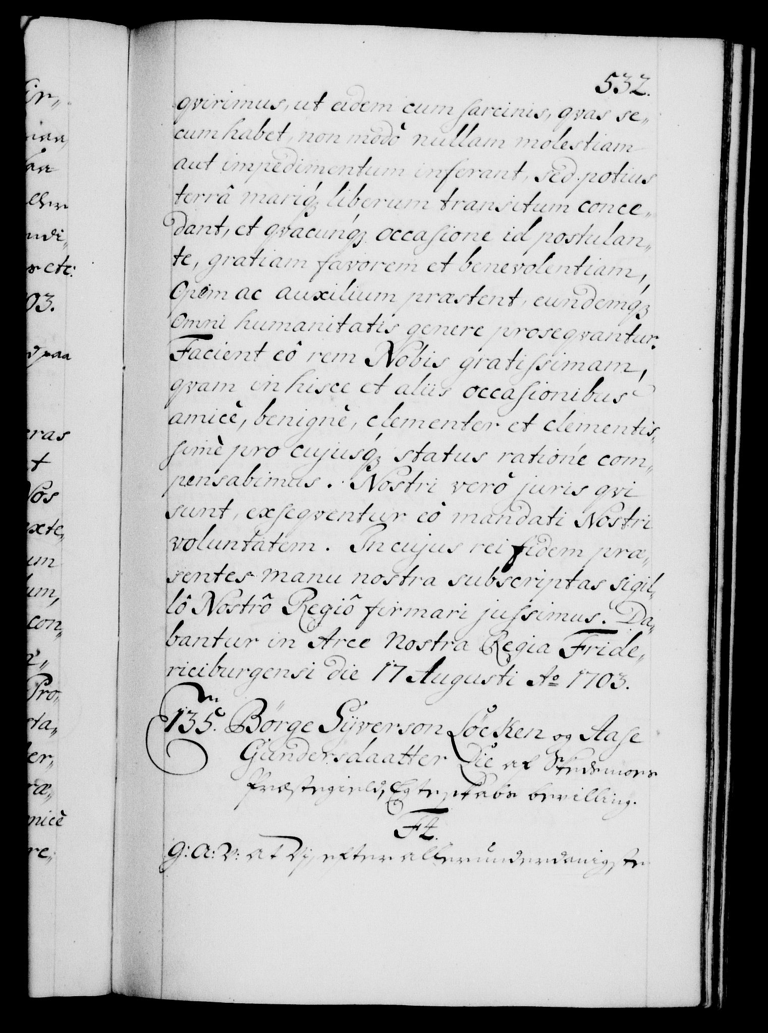 Danske Kanselli 1572-1799, RA/EA-3023/F/Fc/Fca/Fcaa/L0018: Norske registre, 1699-1703, p. 532a