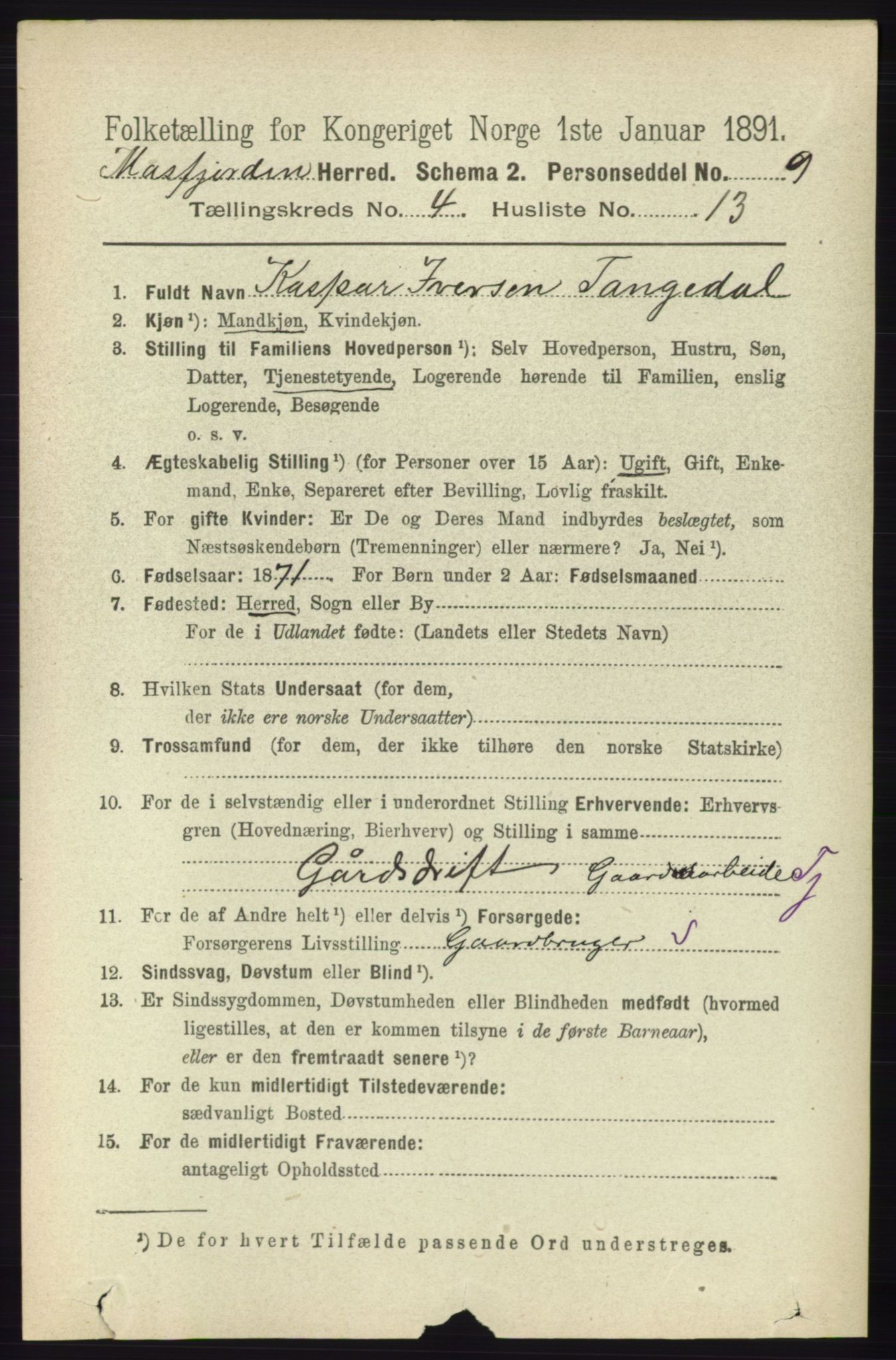 RA, 1891 census for 1266 Masfjorden, 1891, p. 836