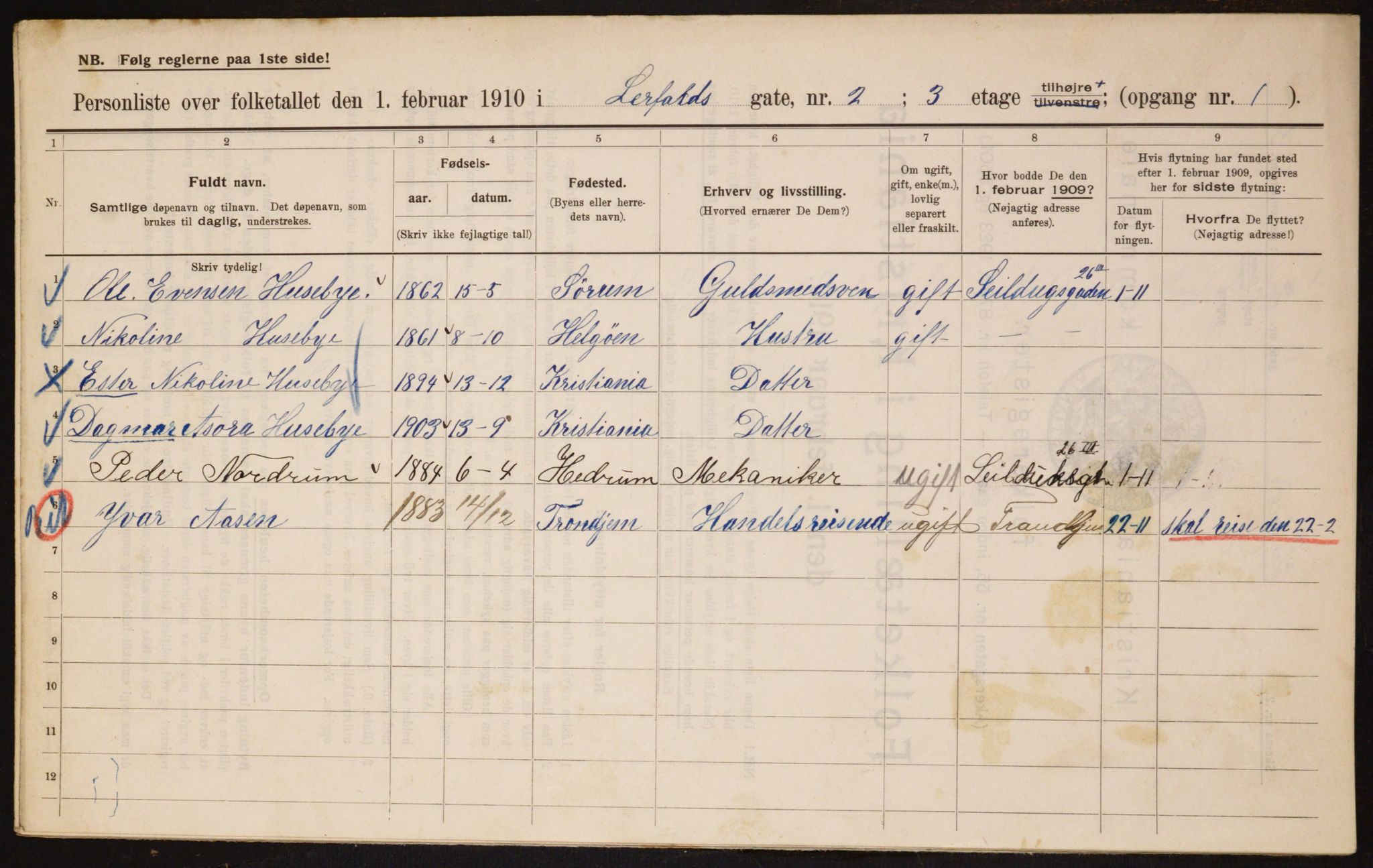 OBA, Municipal Census 1910 for Kristiania, 1910, p. 55284