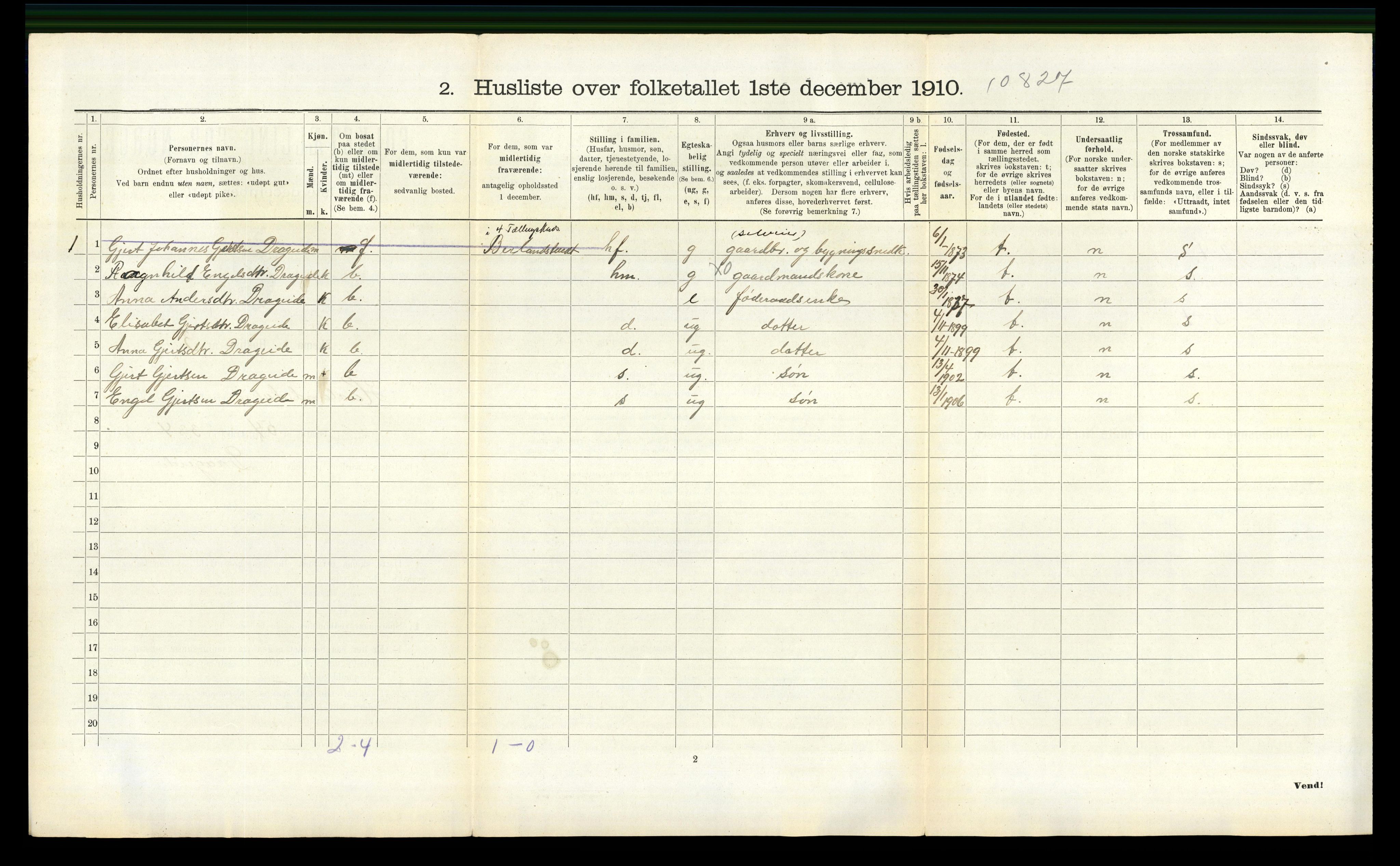 RA, 1910 census for Hålandsdal, 1910, p. 105