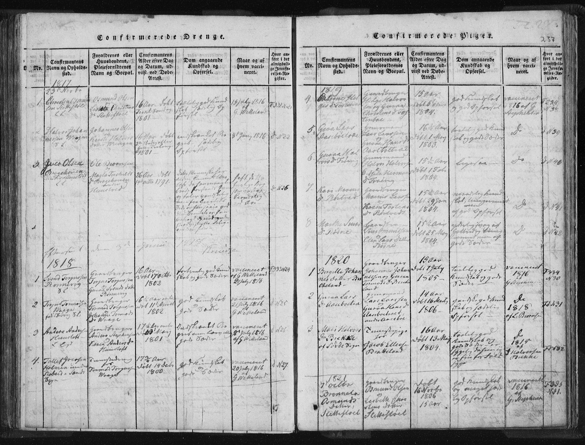 Vikedal sokneprestkontor, SAST/A-101840/01/IV: Parish register (official) no. A 5, 1817-1850, p. 237