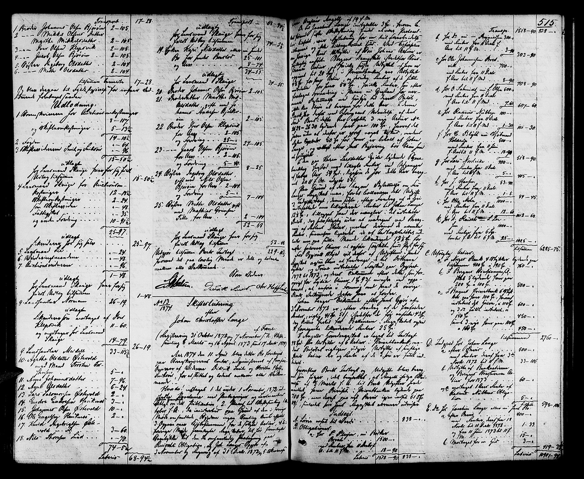 Midhordland sorenskriveri, AV/SAB-A-3001/1/H/Hd/L0004: Skifteutlodningsprotokoll, 1863-1878, p. 514b-515a