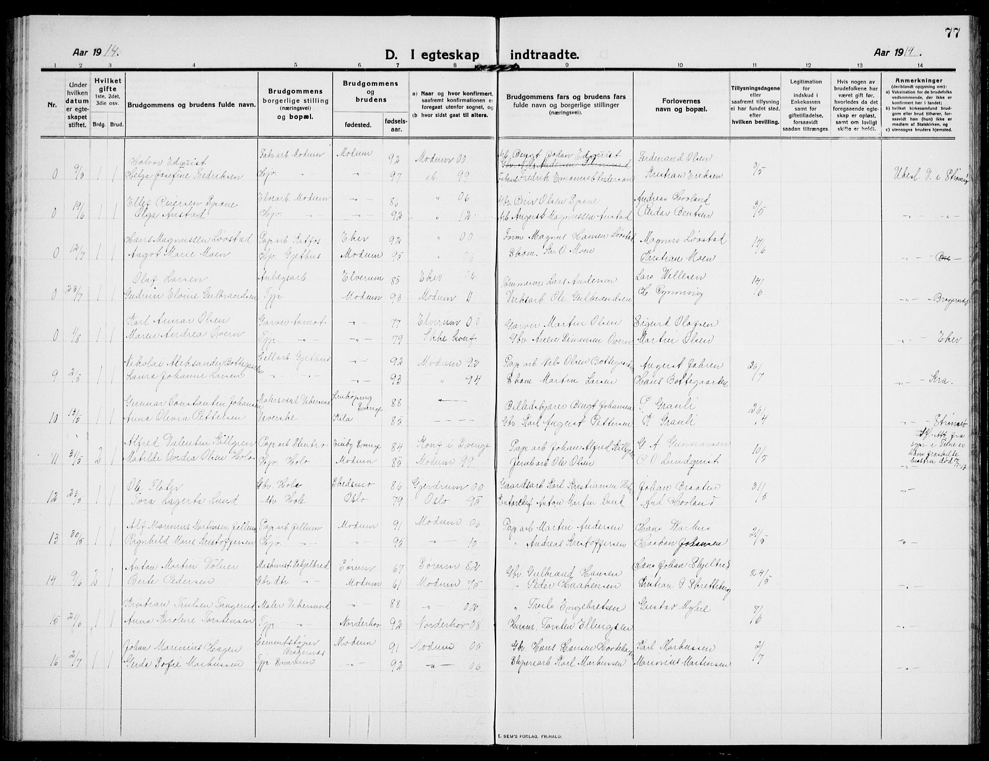 Modum kirkebøker, AV/SAKO-A-234/G/Ga/L0010: Parish register (copy) no. I 10, 1909-1923, p. 77