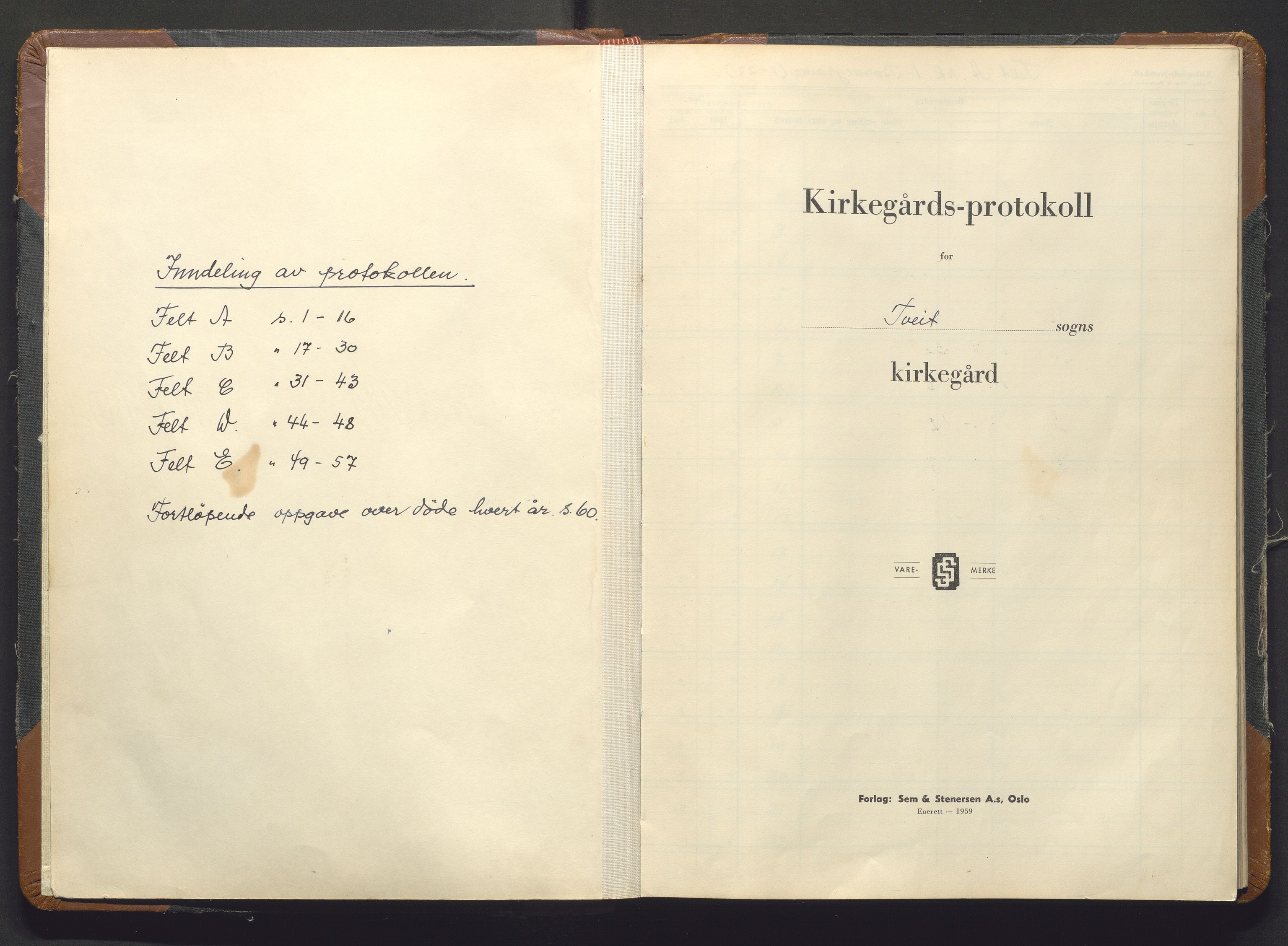 Askøy kommune. Kyrkjeverja, IKAH/1247-282/G/Ga/L0016: Gravprotokoll for Tveit kirkegård , 1959-1995