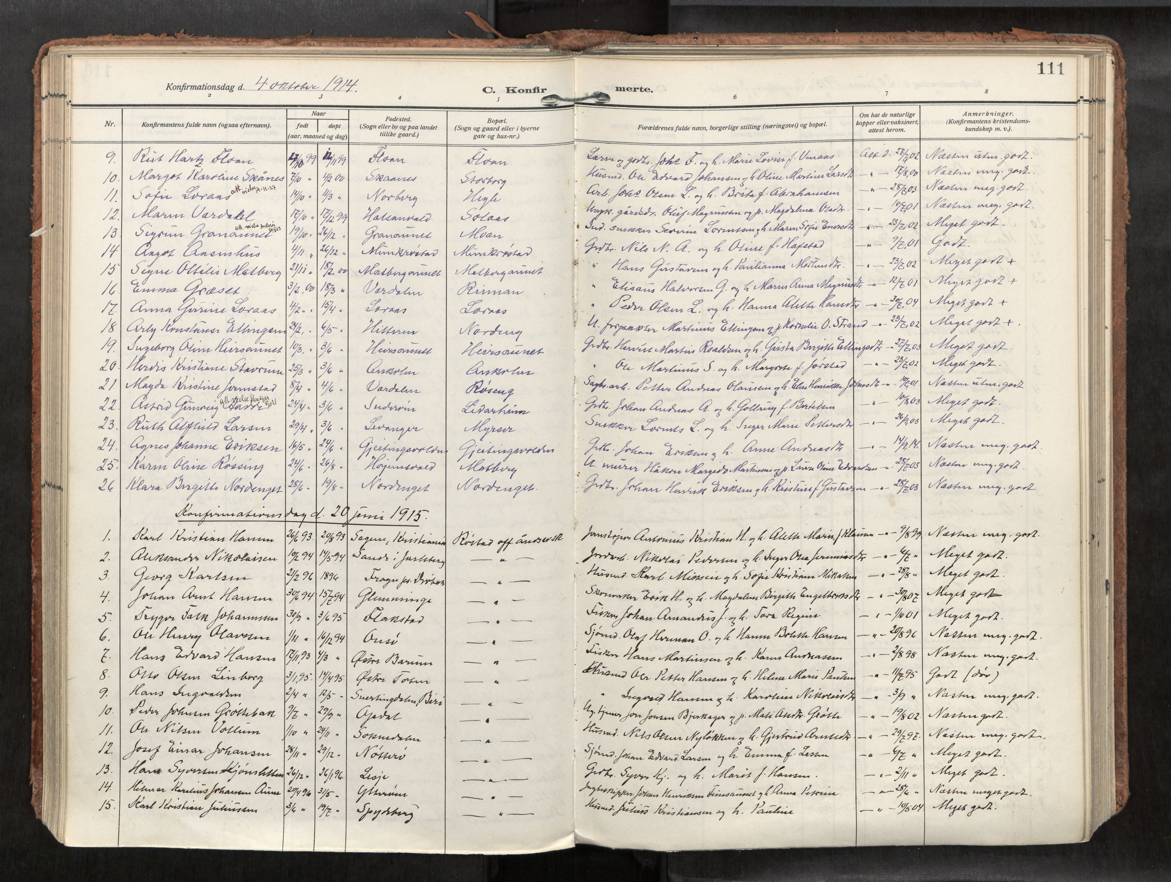 Levanger sokneprestkontor, SAT/A-1301/2/H/Haa/L0002: Parish register (official) no. 2, 1912-1935, p. 111