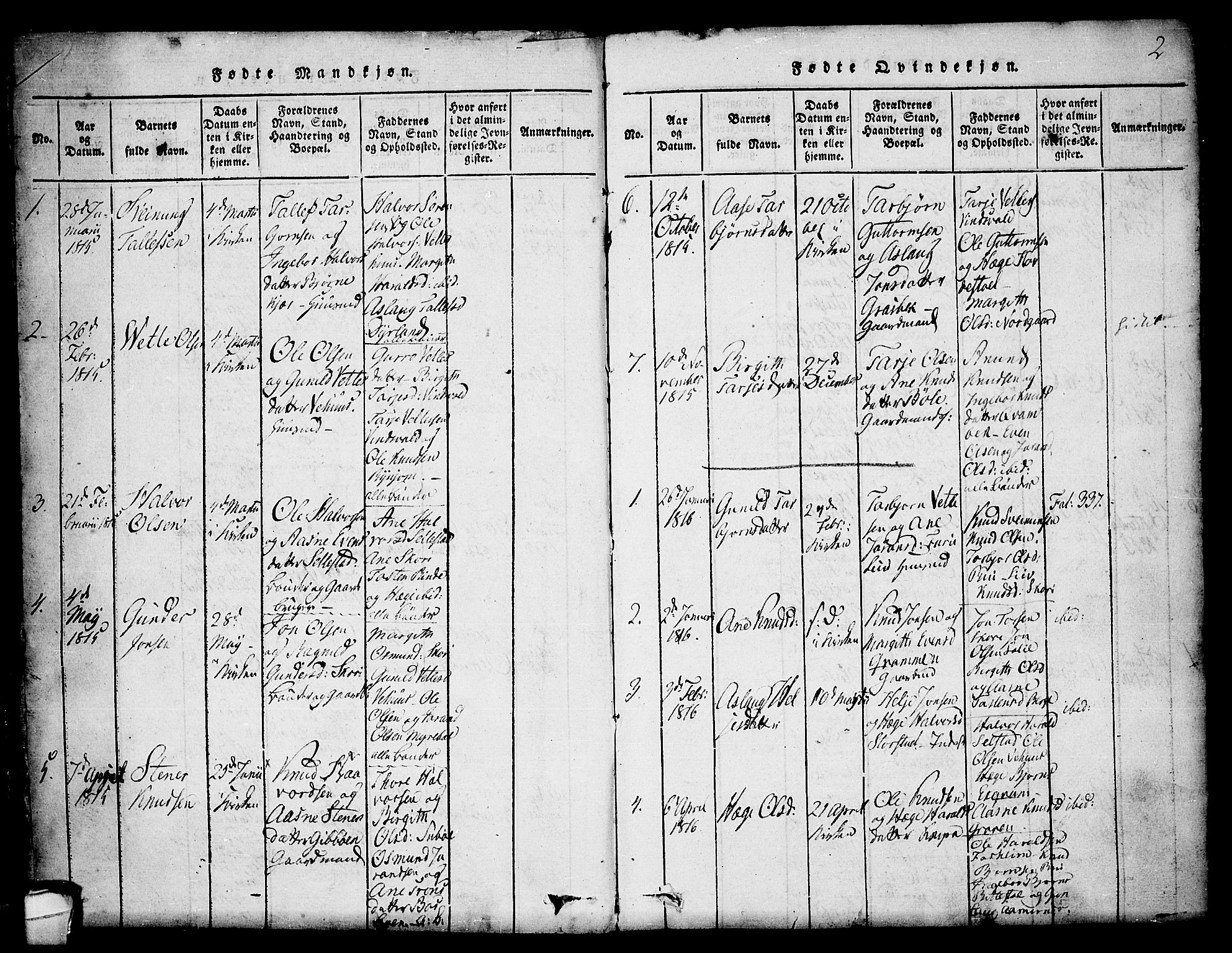 Seljord kirkebøker, SAKO/A-20/F/Fc/L0001: Parish register (official) no. III 1, 1815-1831, p. 2