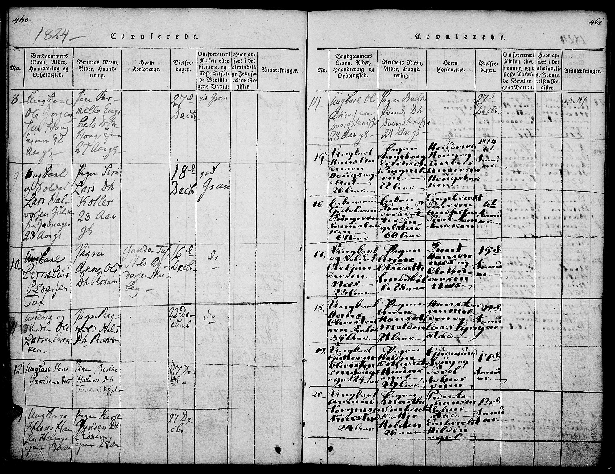 Gran prestekontor, AV/SAH-PREST-112/H/Ha/Haa/L0009: Parish register (official) no. 9, 1815-1824, p. 460-461