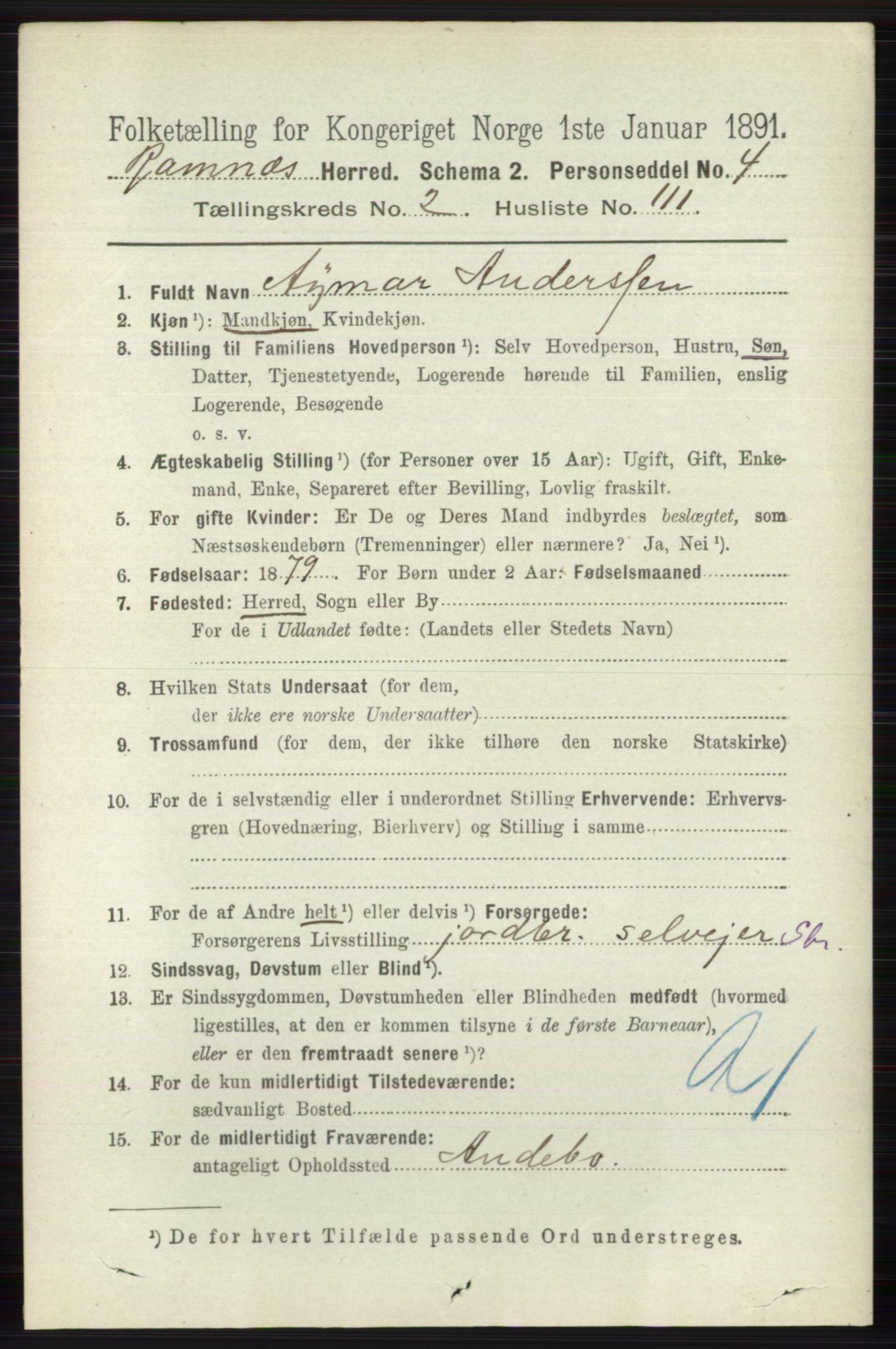 RA, 1891 census for 0718 Ramnes, 1891, p. 1194