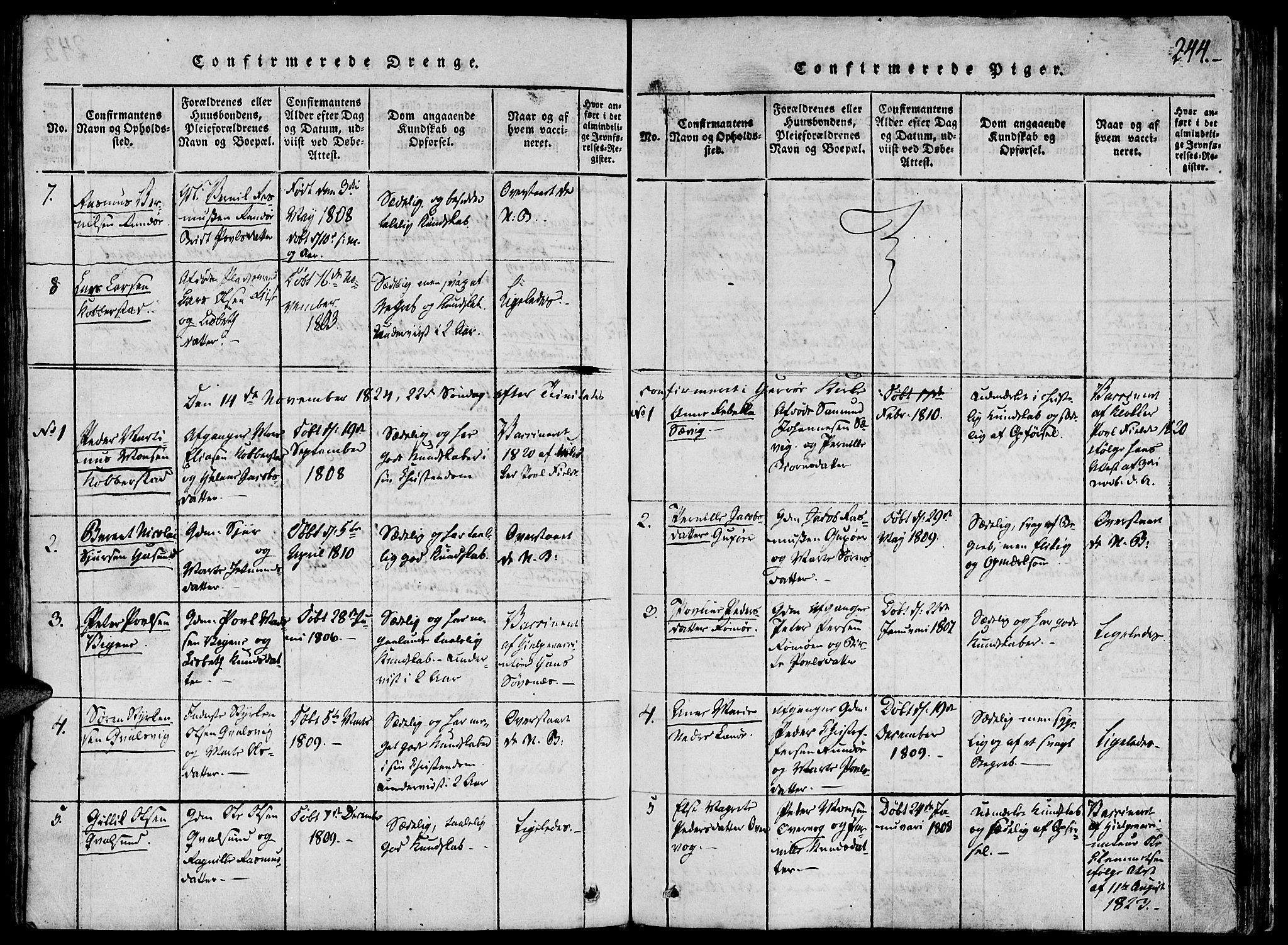 Ministerialprotokoller, klokkerbøker og fødselsregistre - Møre og Romsdal, AV/SAT-A-1454/507/L0069: Parish register (official) no. 507A04, 1816-1841, p. 244